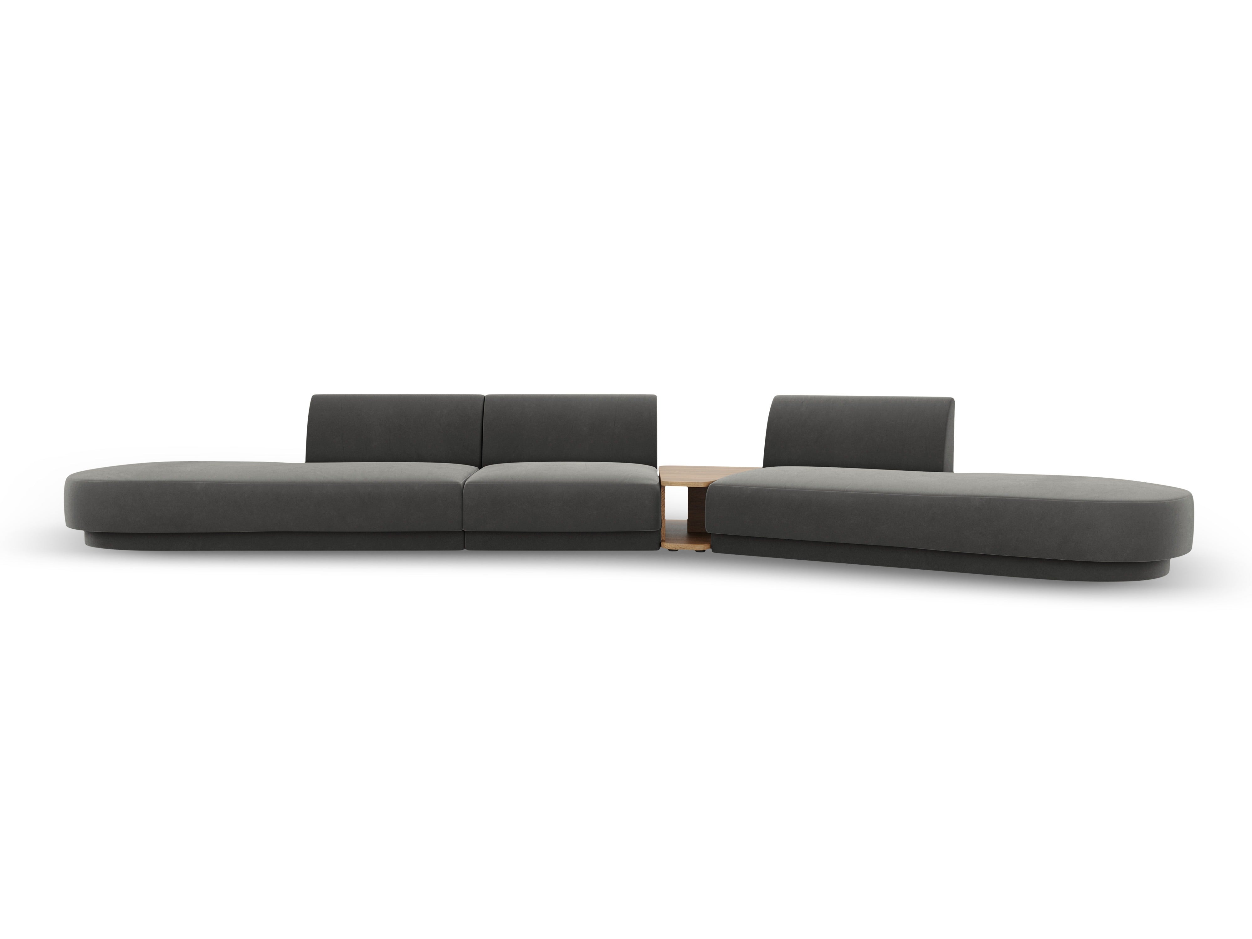 Sofa modułowa prawostronna ze stolikiem 5-osobowa aksamitna MILEY jasnoszary