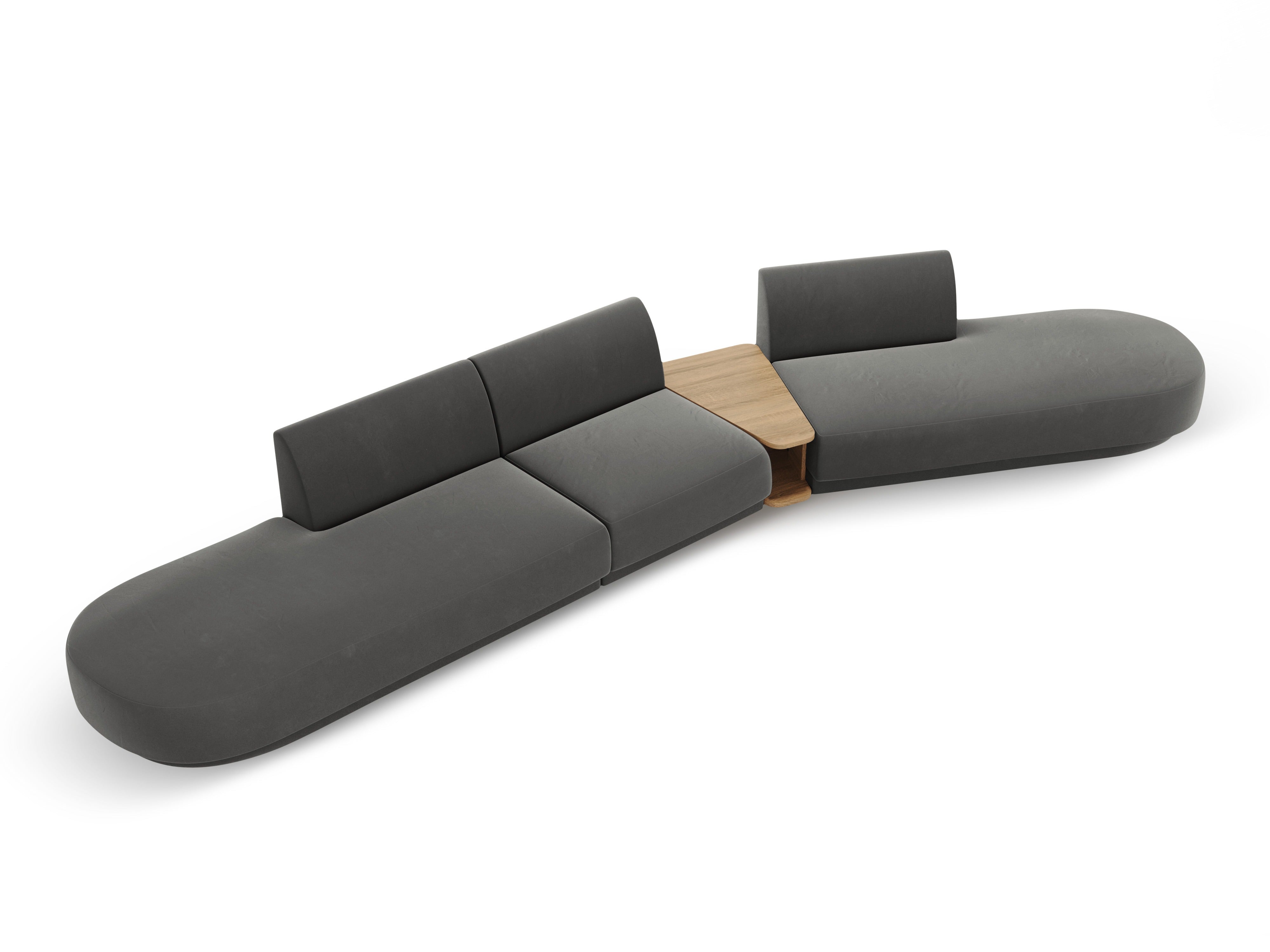 Sofa modułowa prawostronna ze stolikiem 5-osobowa aksamitna MILEY jasnoszary