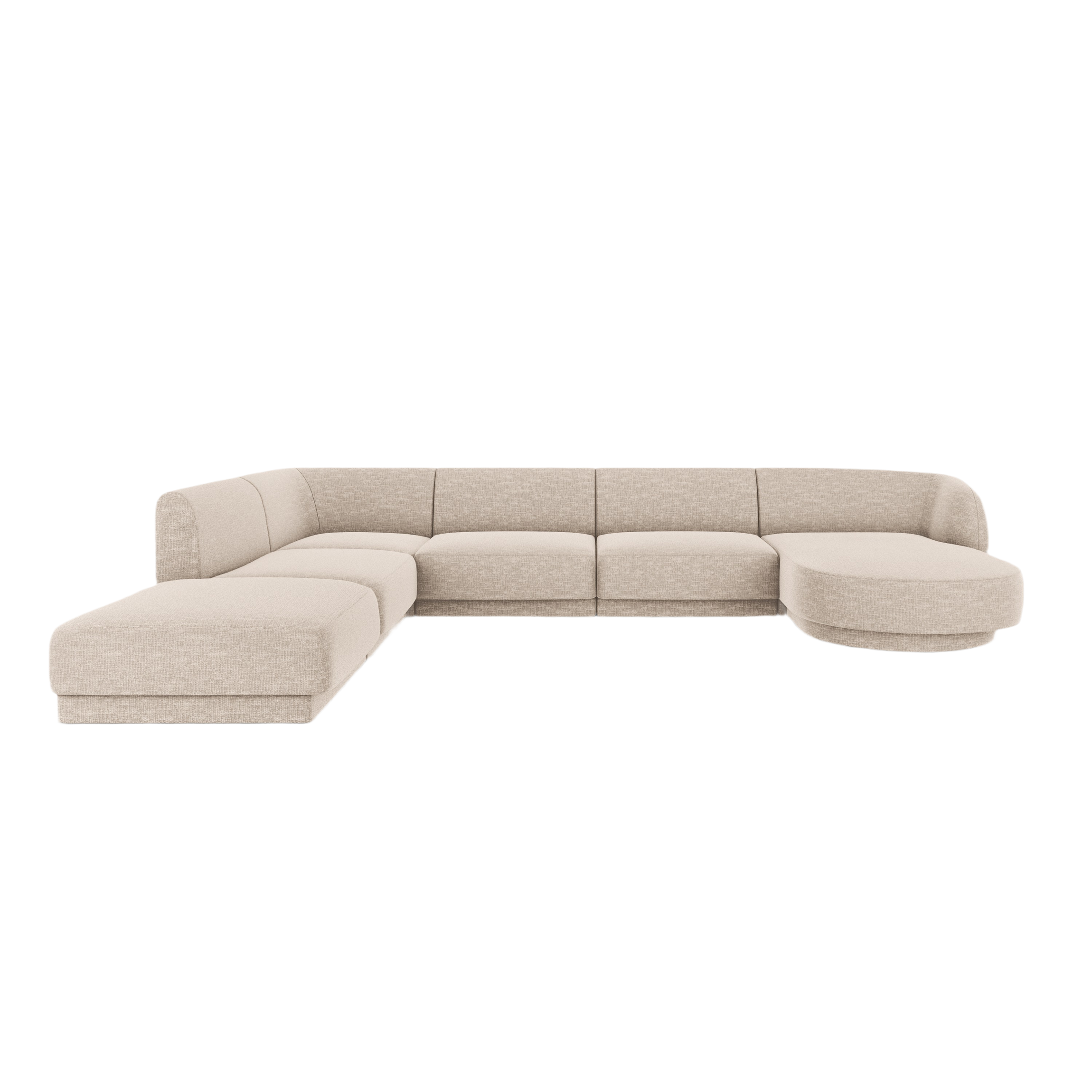 Left-sided panoramic sofa in the szenil fabric of 6-seater Miley Beige