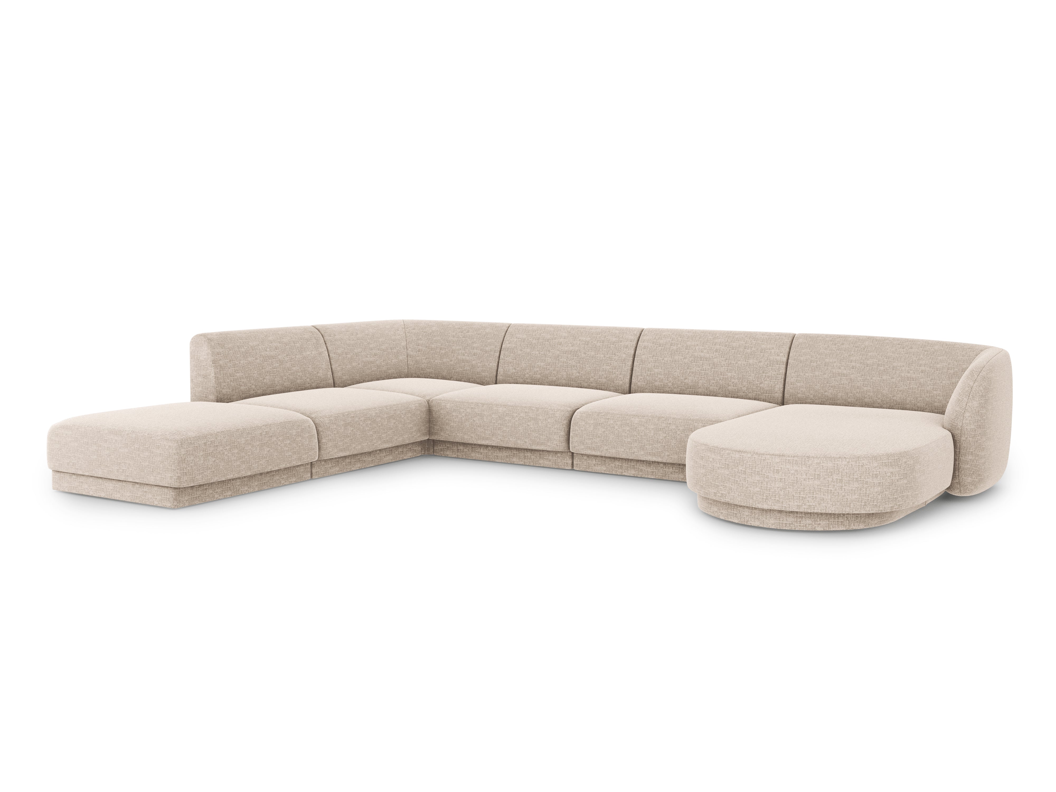 Sofa lewostronna panoramiczna w tkaninie szenilowej 6-osobowa MILEY beżowy Micadoni    Eye on Design
