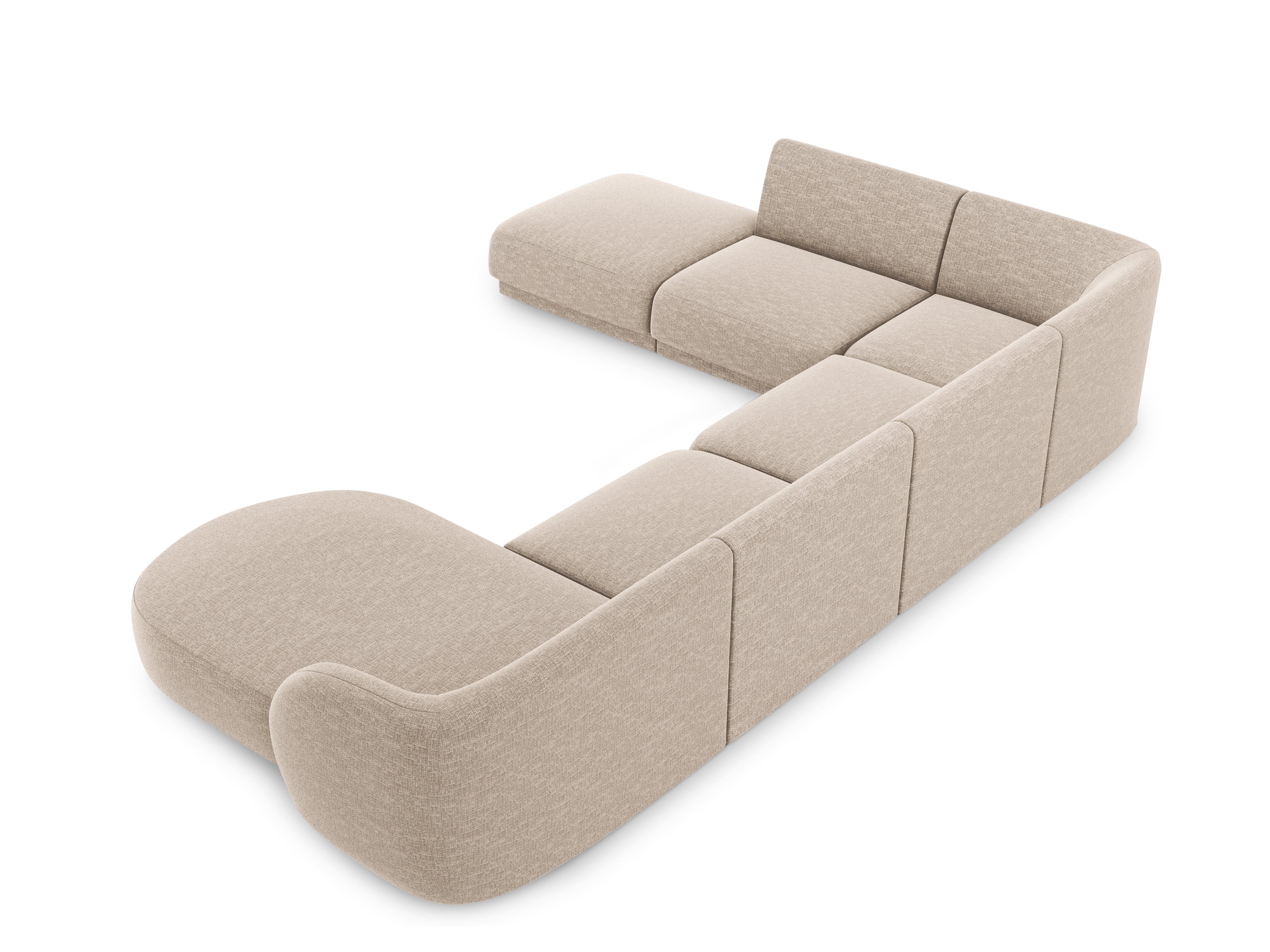 Sofa lewostronna panoramiczna w tkaninie szenilowej 6-osobowa MILEY beżowy Micadoni    Eye on Design