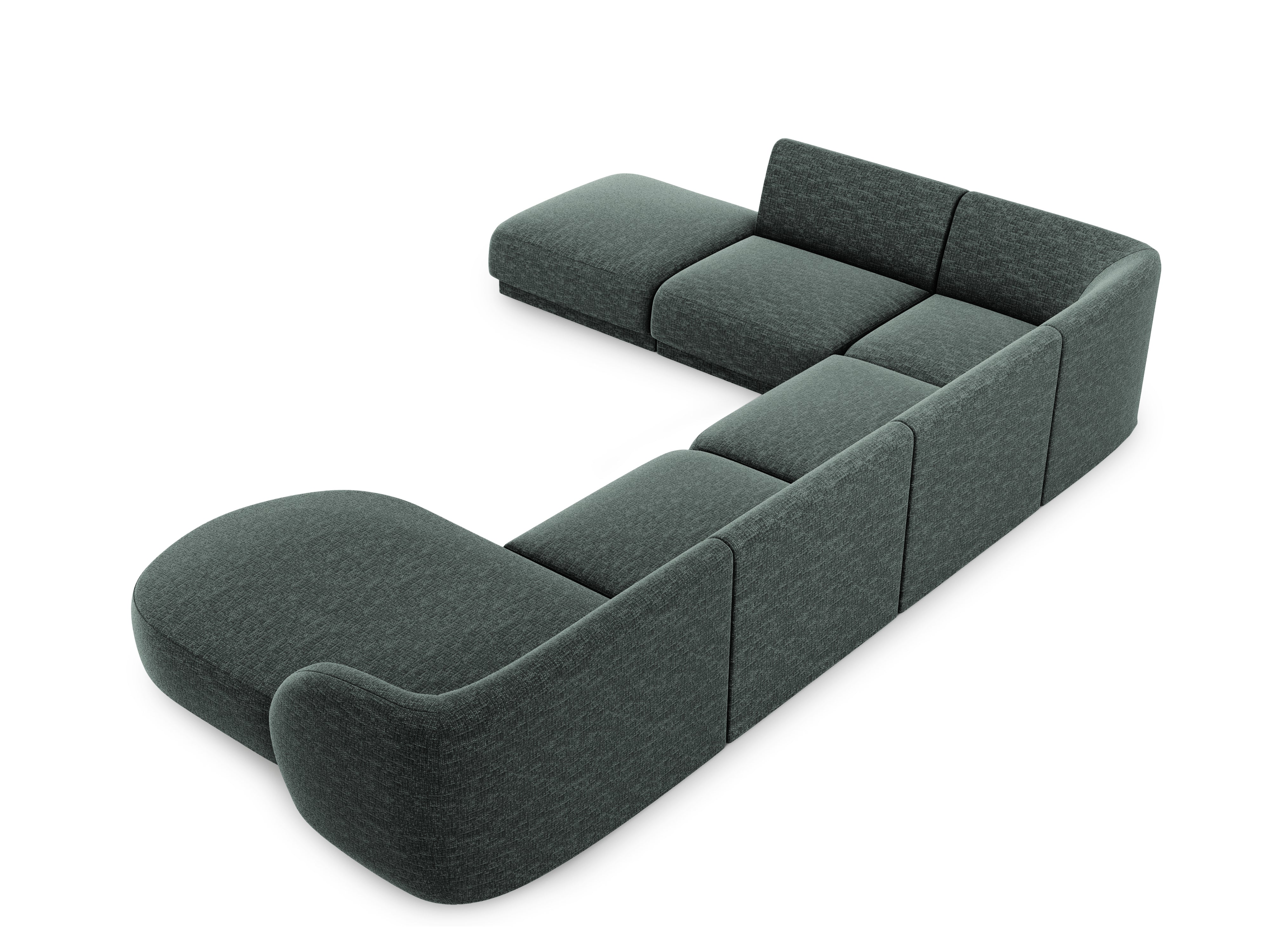 Sofa lewostronna panoramiczna w tkaninie szenilowej 6-osobowa MILEY petrol Micadoni    Eye on Design
