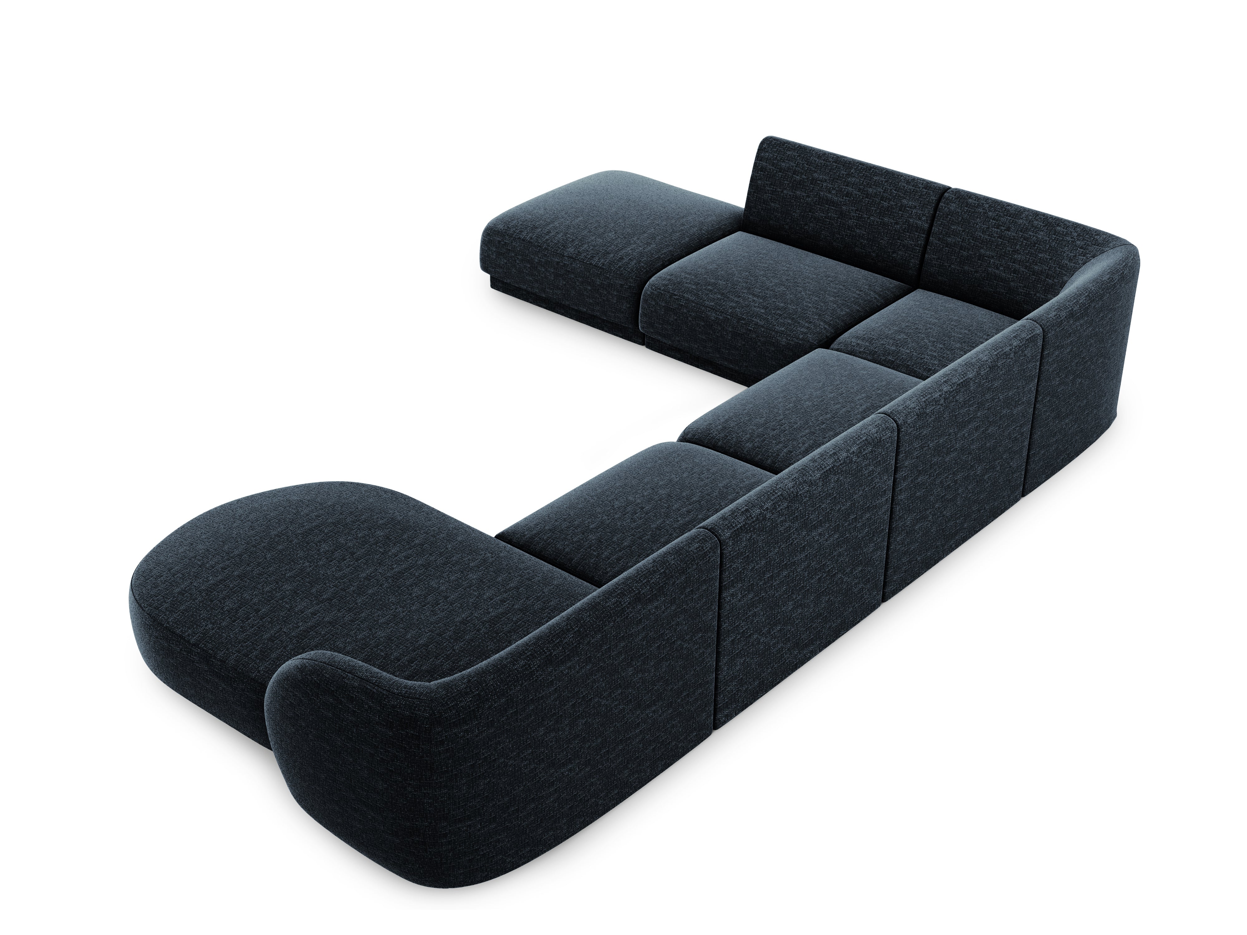 Sofa lewostronna panoramiczna w tkaninie szenilowej 6-osobowa MILEY granatowy Micadoni    Eye on Design
