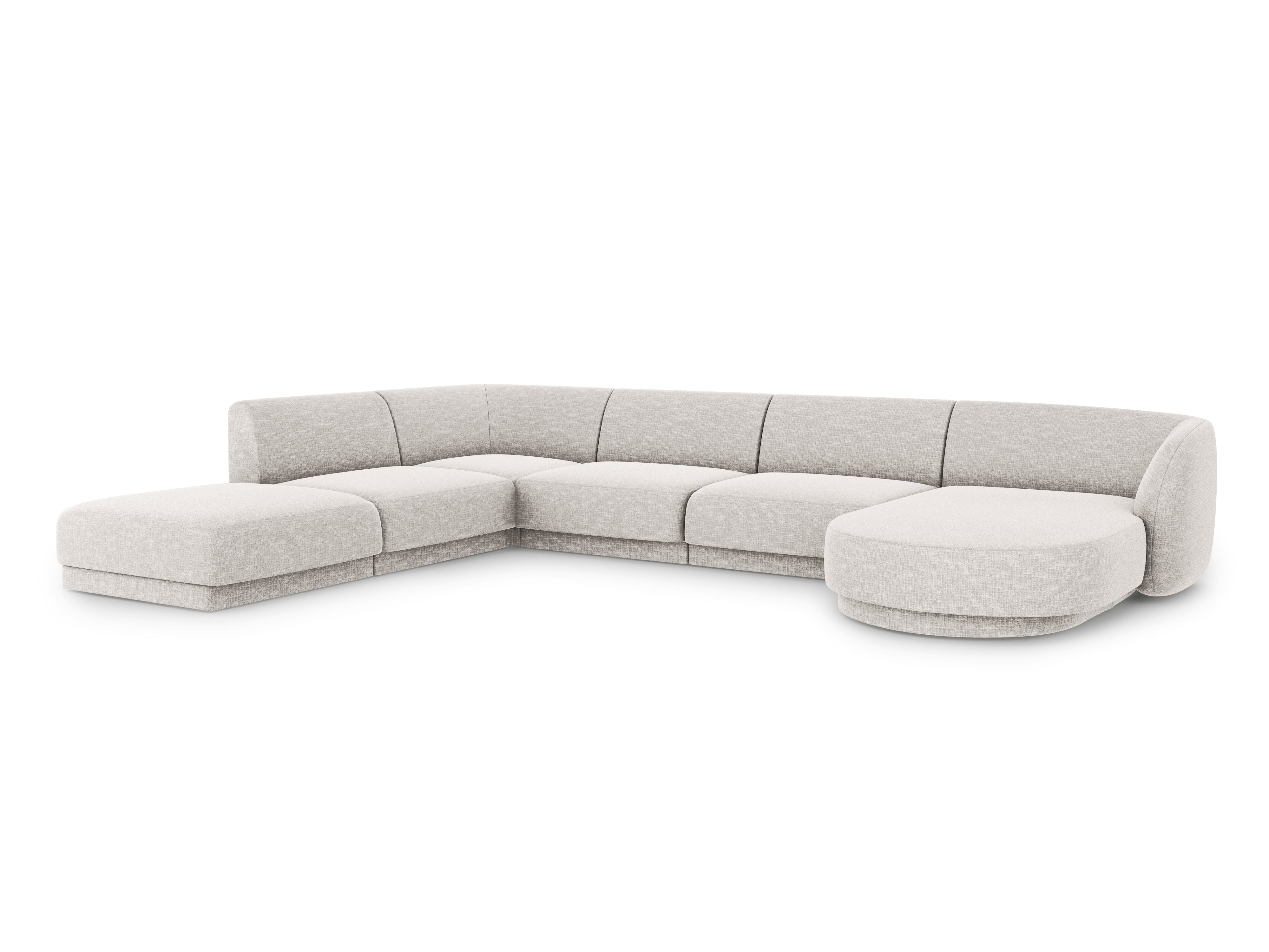 Sofa lewostronna panoramiczna w tkaninie szenilowej 6-osobowa MILEY jasnoszary Micadoni    Eye on Design