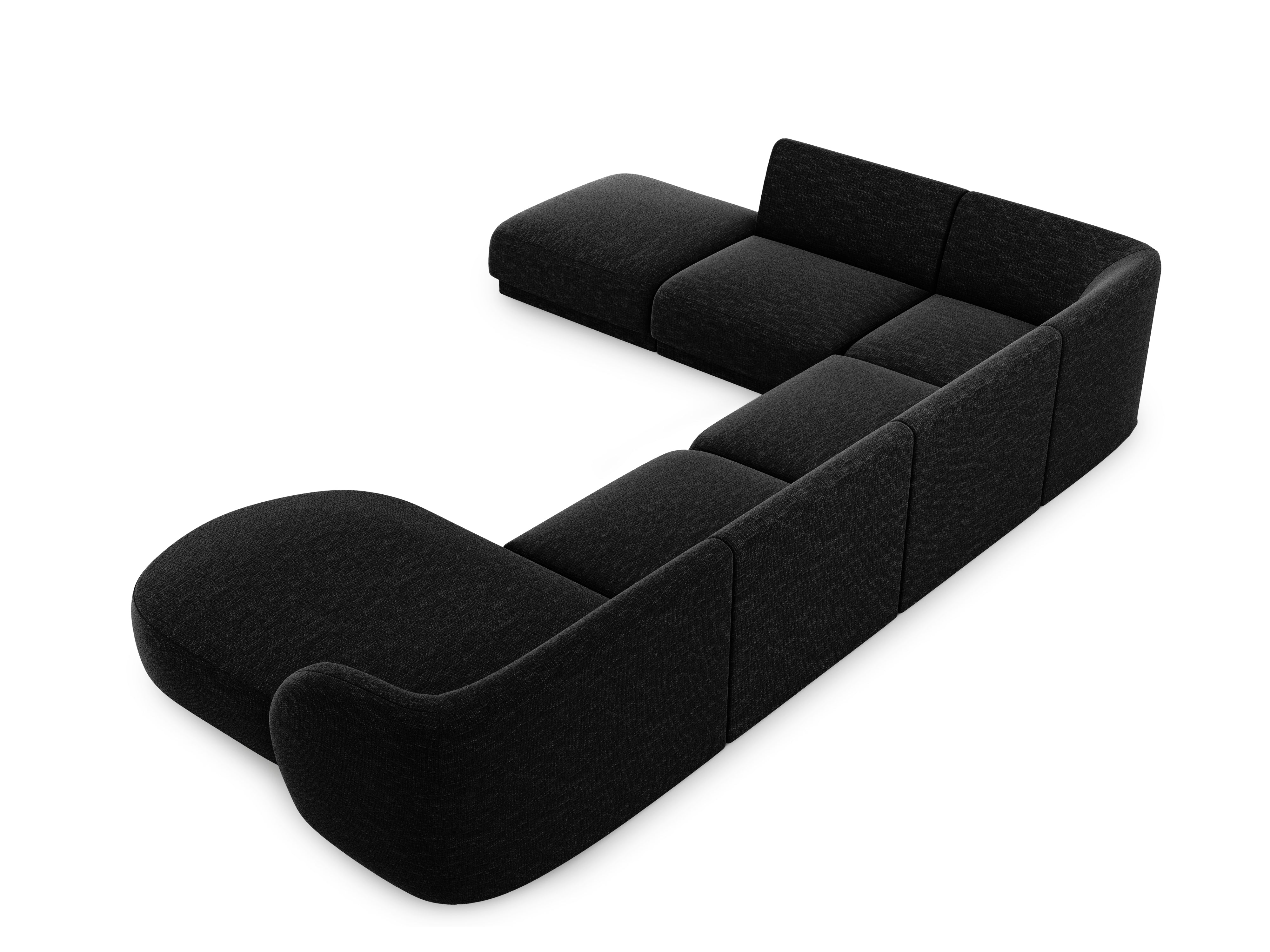 Sofa lewostronna panoramiczna w tkaninie szenilowej 6-osobowa MILEY czarny Micadoni    Eye on Design