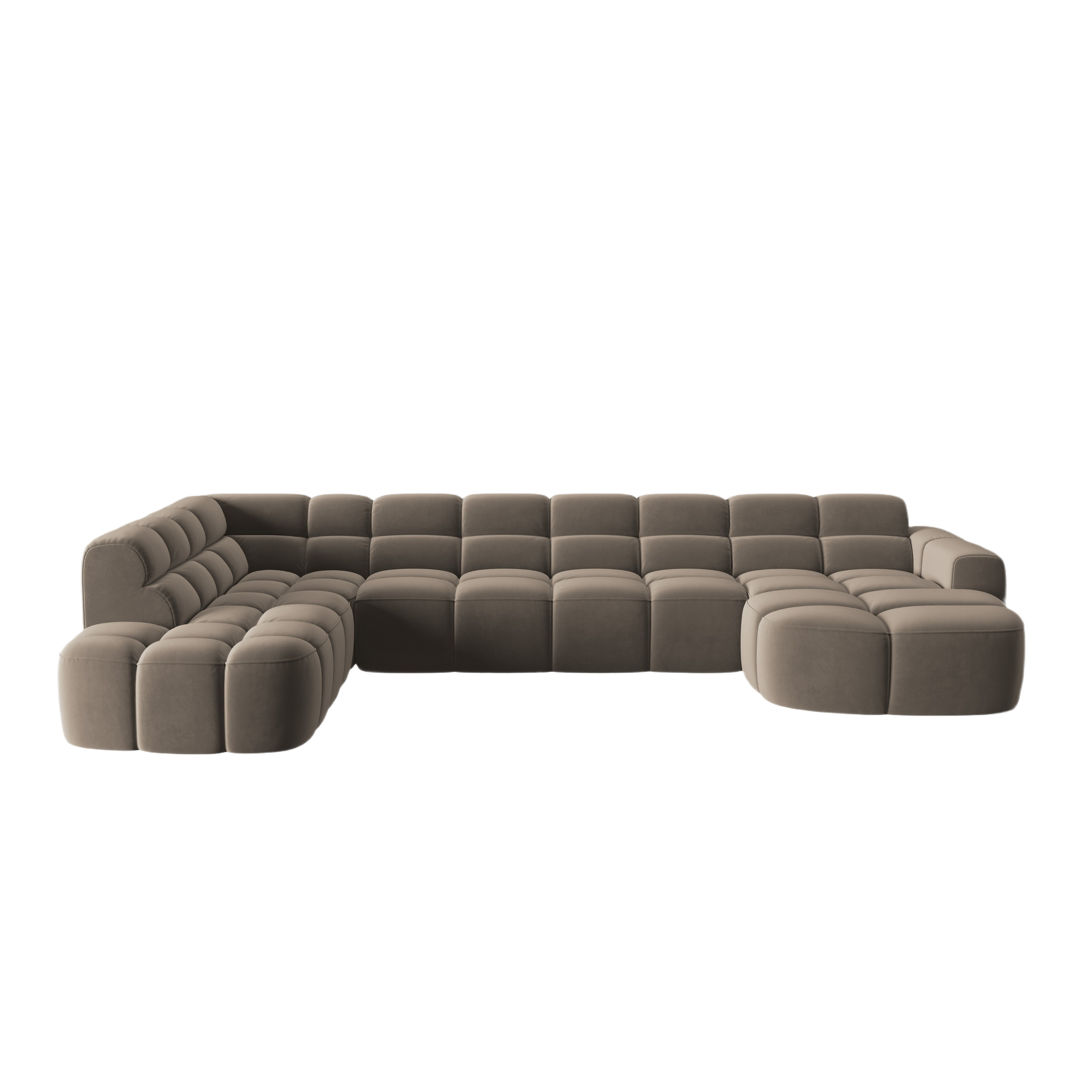 Left-facing panoramic velvet corner sofa LISA light brown
