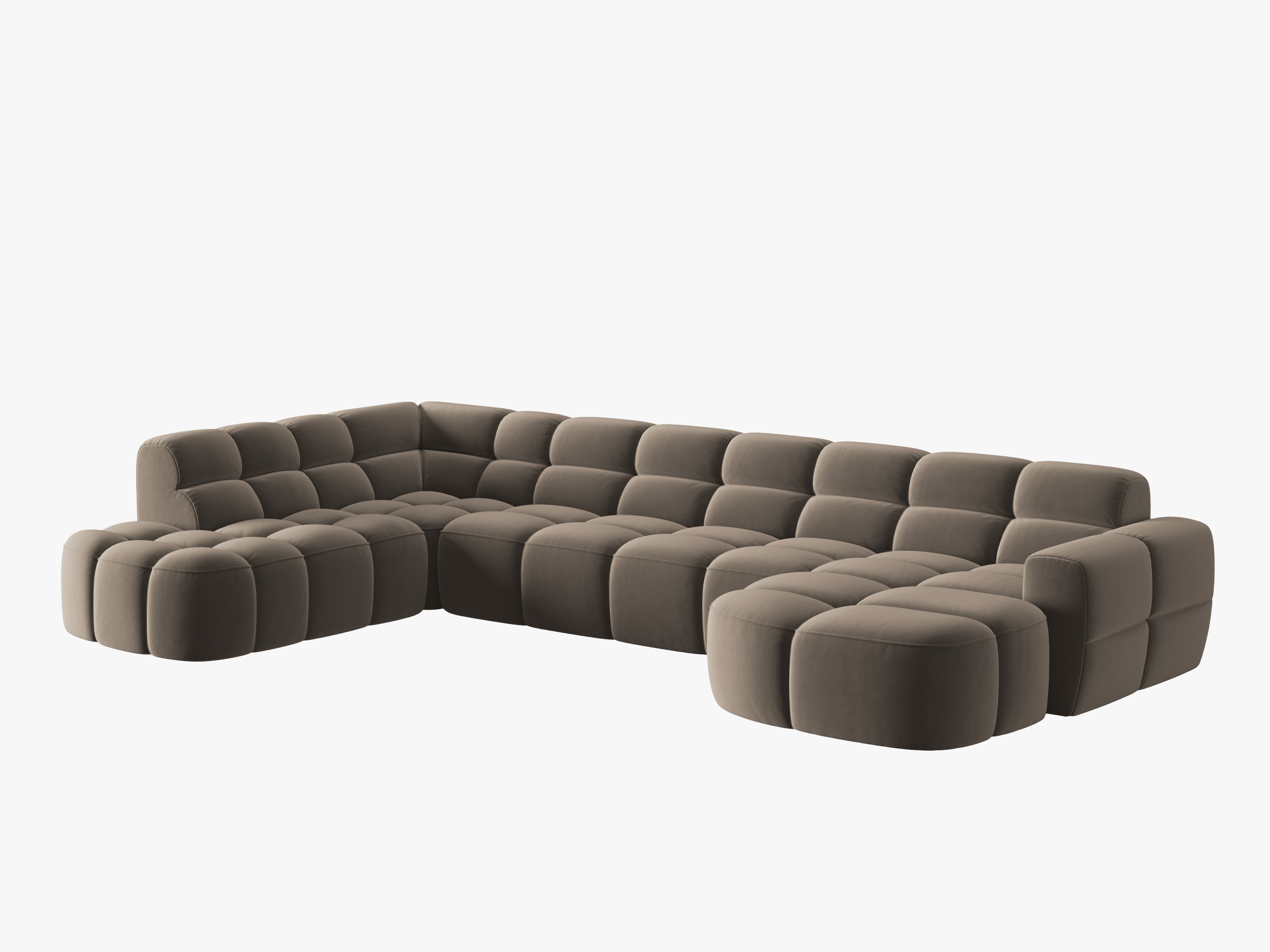 Left-facing panoramic velvet corner sofa LISA light brown