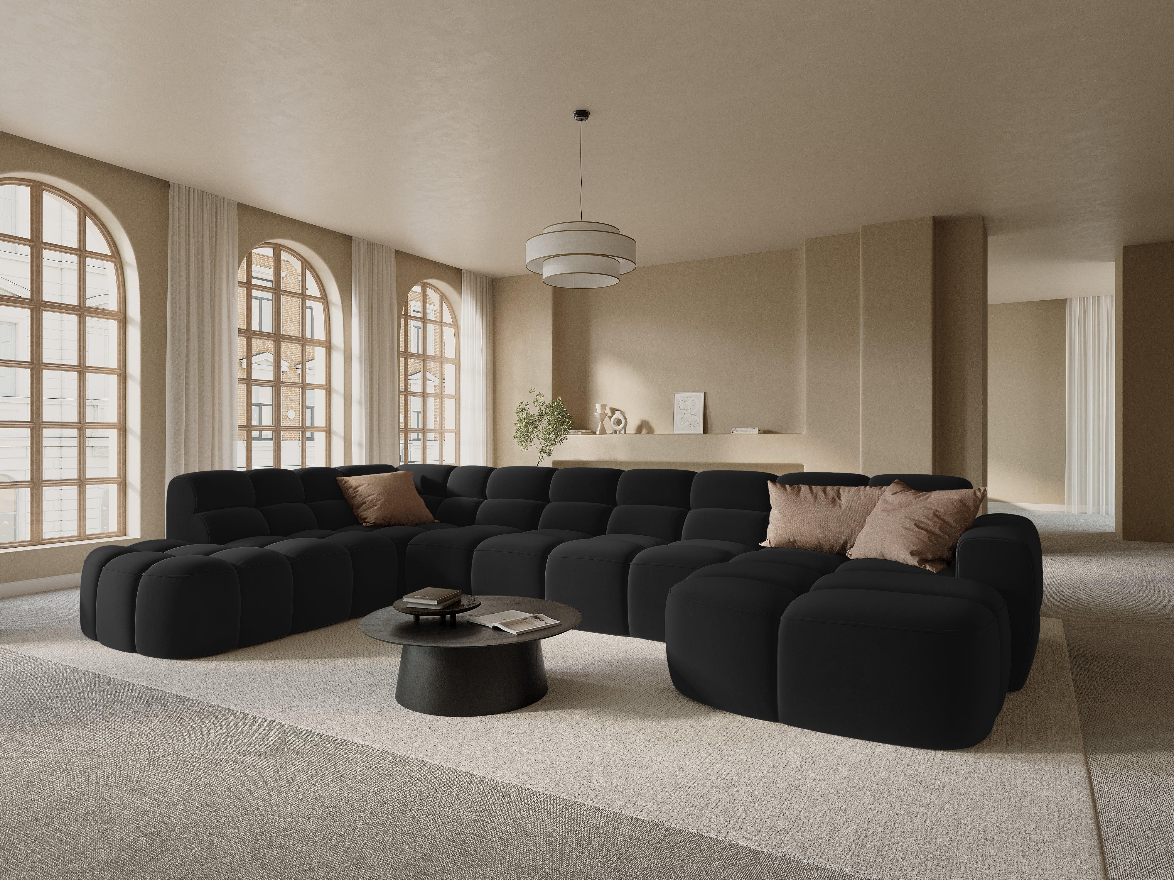Black Left-Side Velvet Panoramic Sofa LISA