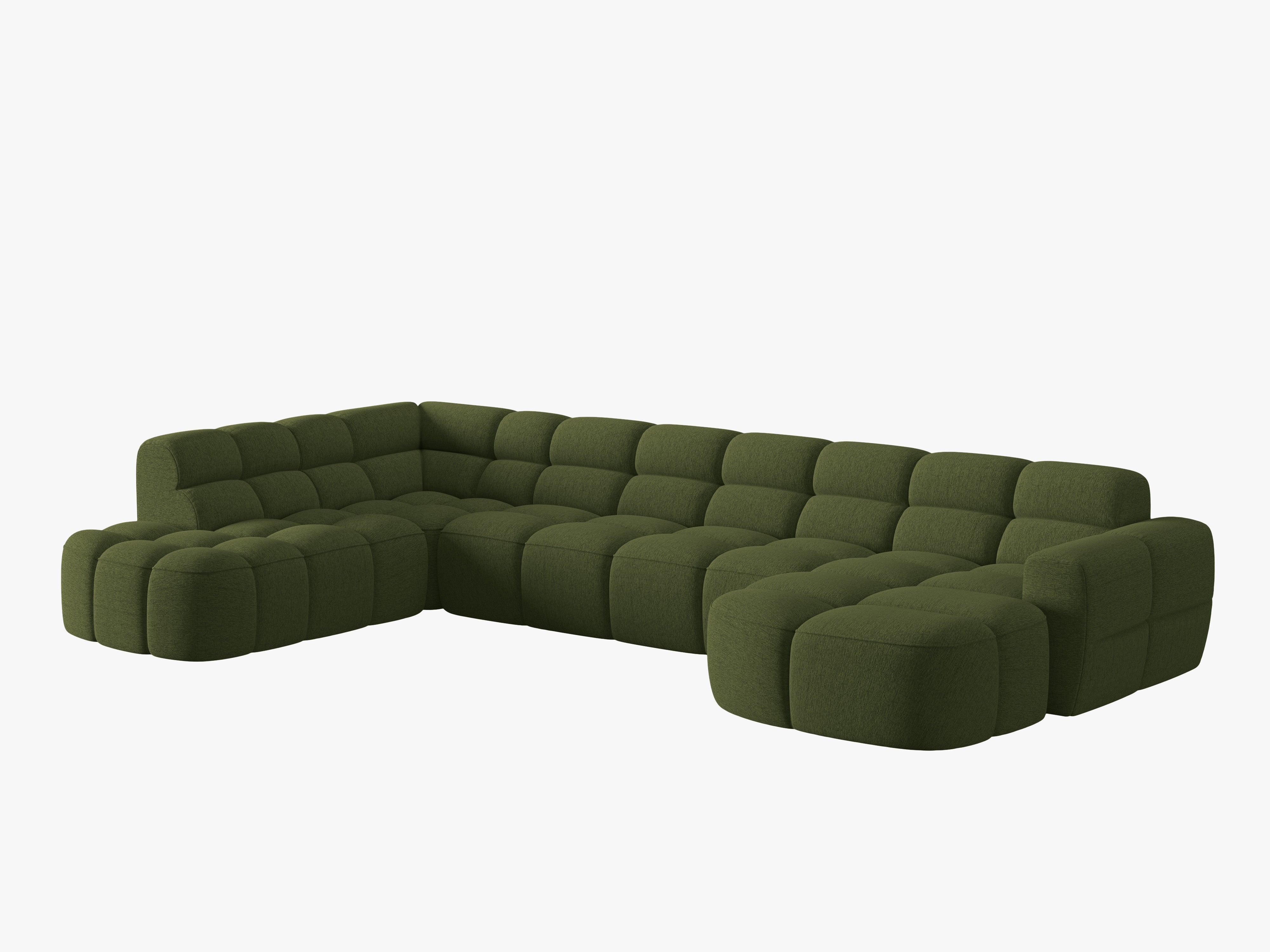 Left-facing panoramic corner sofa LISA green chenille
