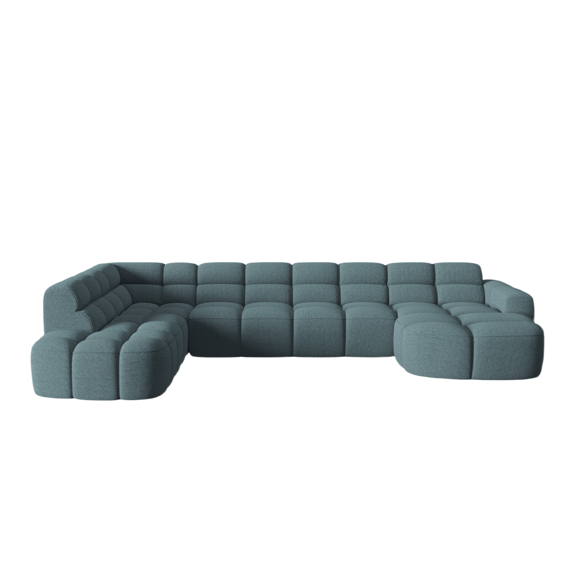 Left-facing panoramic corner sofa LISA light blue chenille