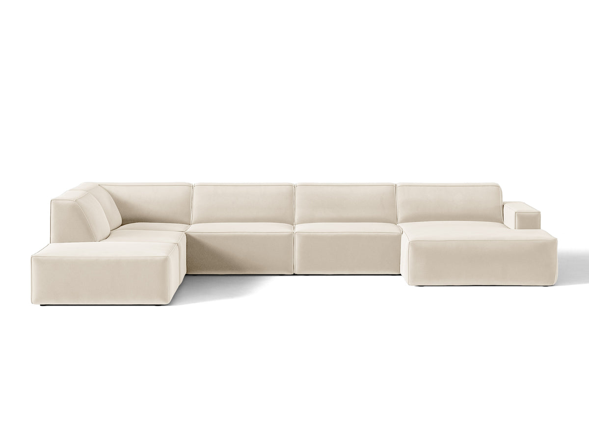 Sofa panoramiczna aksamitna lewostronna JODIE jasnobeżowy