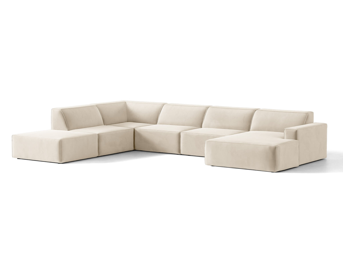 Sofa panoramiczna aksamitna lewostronna JODIE jasnobeżowy