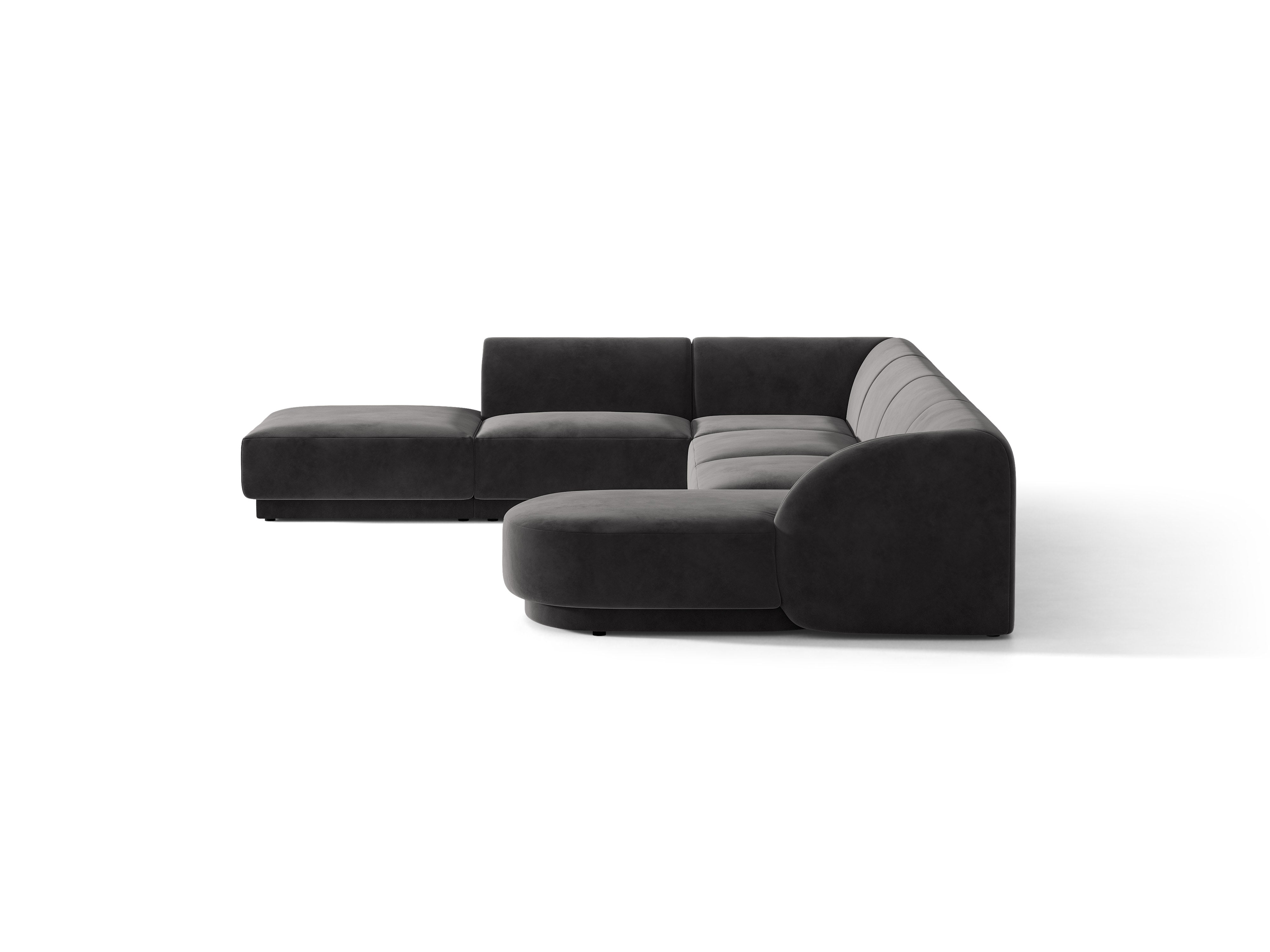 Narożnik aksamitny 6-osobowy w kształcie U lewostronny MILEY ciemnoszary
