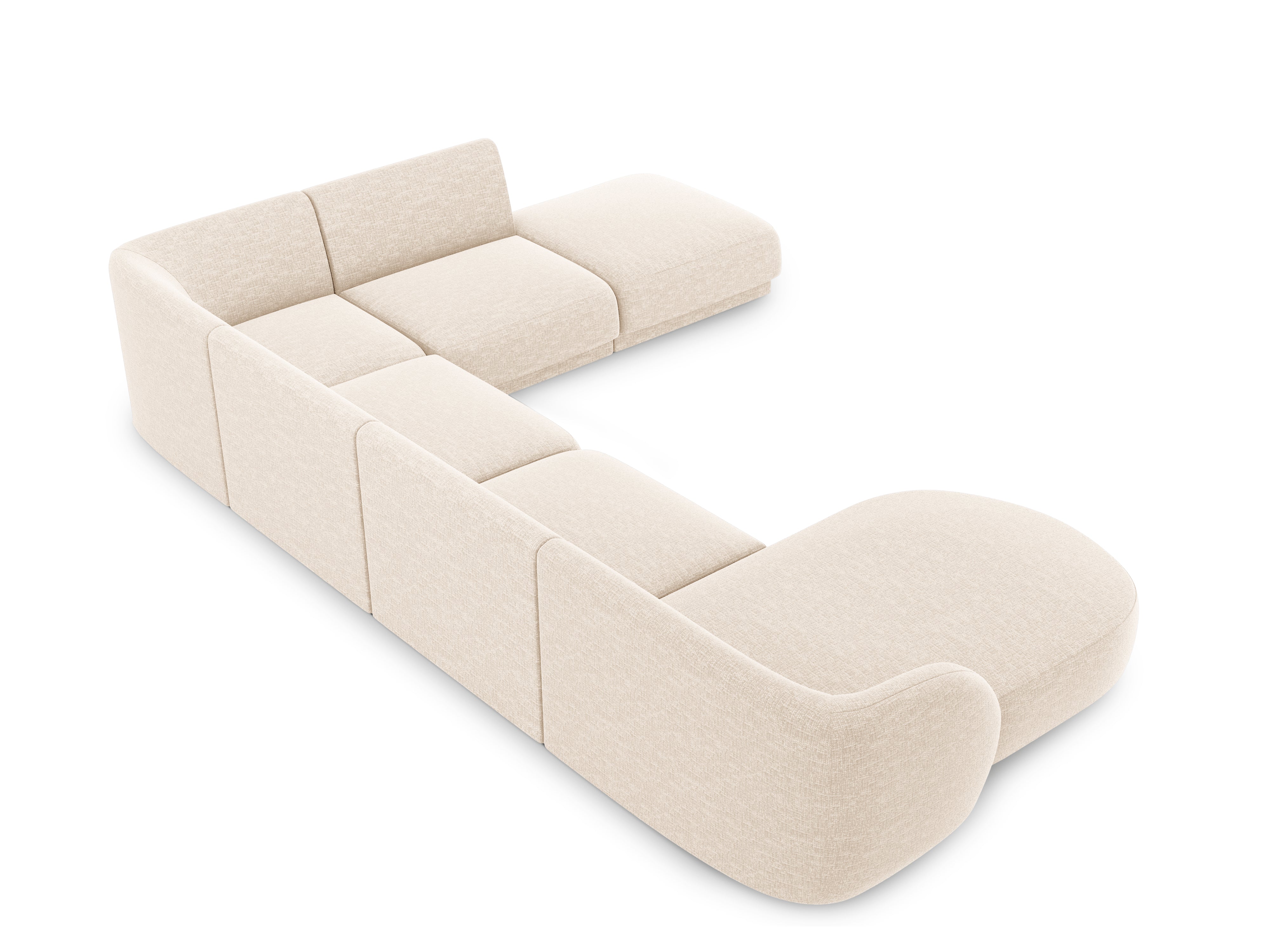 Sofa prawostronna panoramiczna w tkaninie szenilowej 6-osobowa MILEY jasnobeżowy Micadoni    Eye on Design