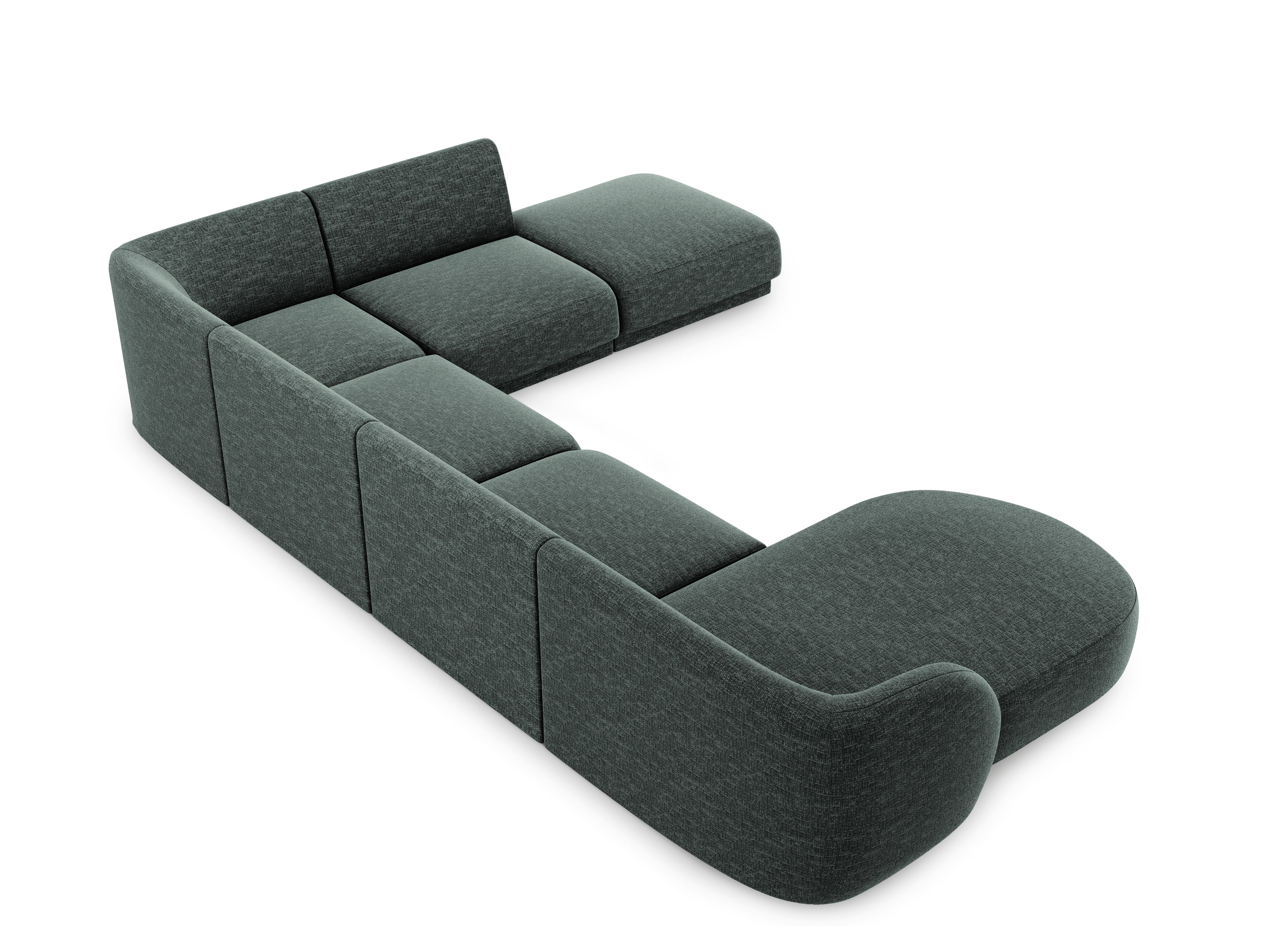 Sofa prawostronna panoramiczna w tkaninie szenilowej 6-osobowa MILEY petrol Micadoni    Eye on Design