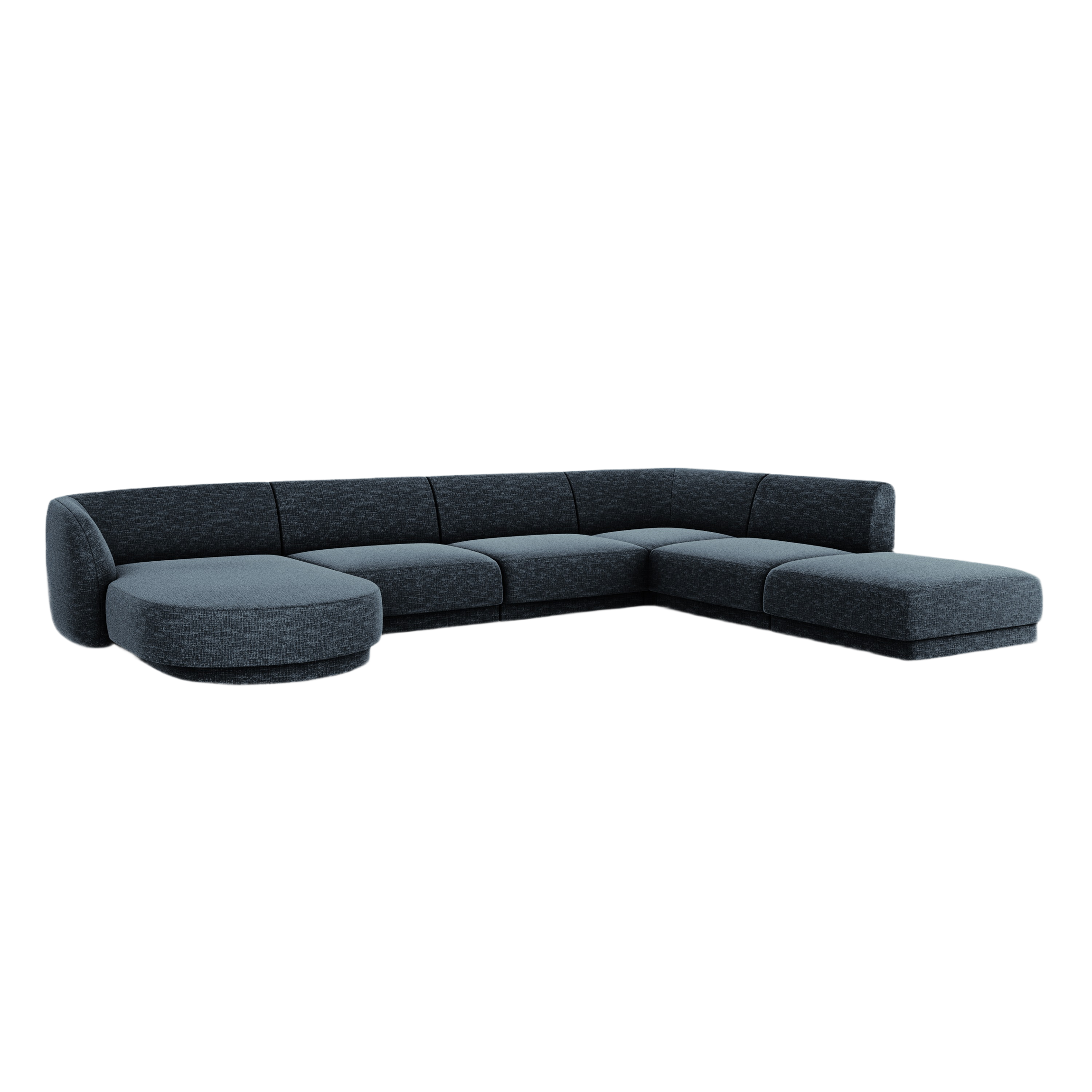 Rechtsseitiger Panorama-Sofa im Szenil-Stoff von 6-Personen Miley Marine Blue
