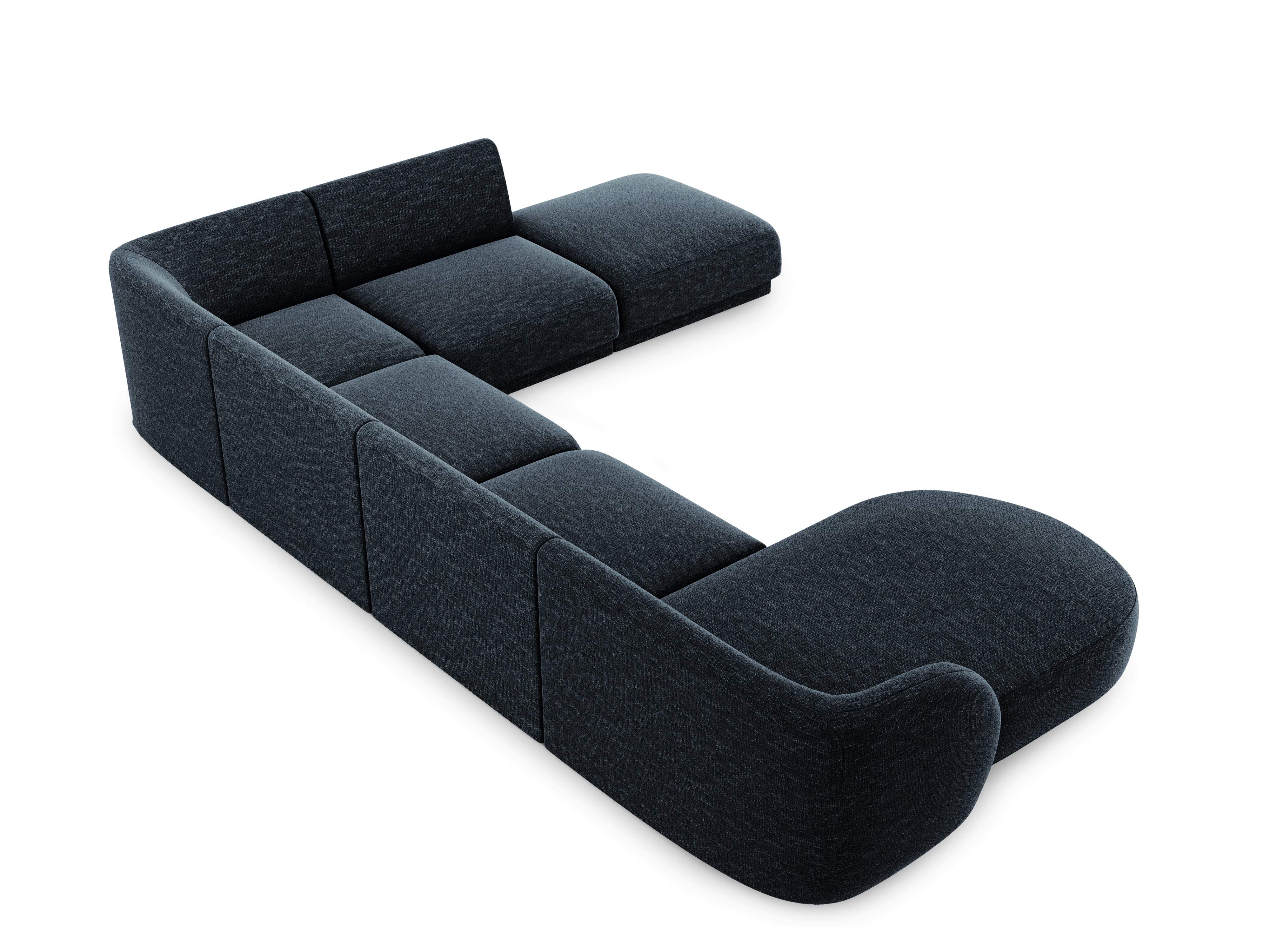 Sofa prawostronna panoramiczna w tkaninie szenilowej 6-osobowa MILEY granatowy Micadoni    Eye on Design