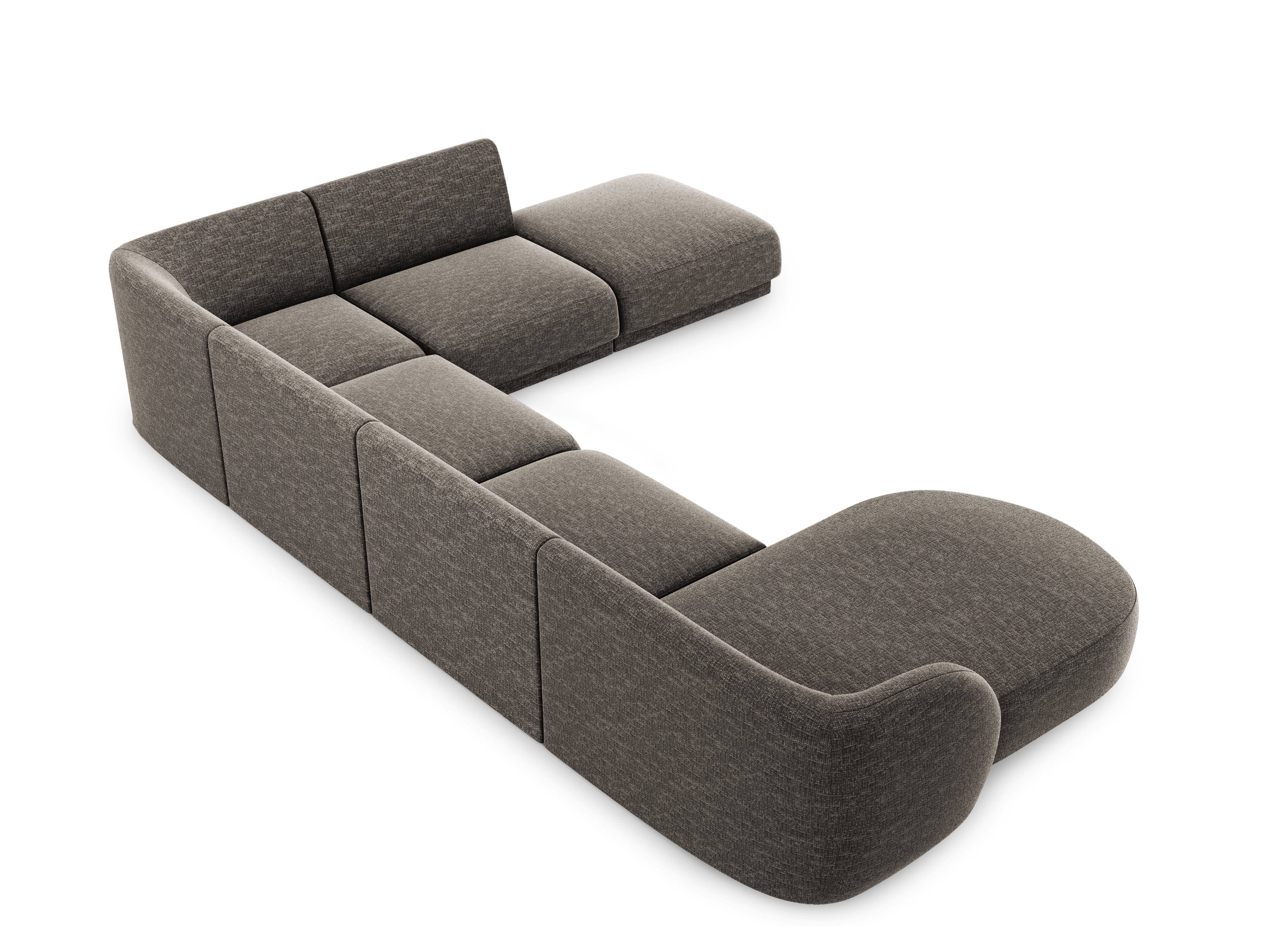 Sofa prawostronna panoramiczna w tkaninie szenilowej 6-osobowa MILEY szary Micadoni    Eye on Design