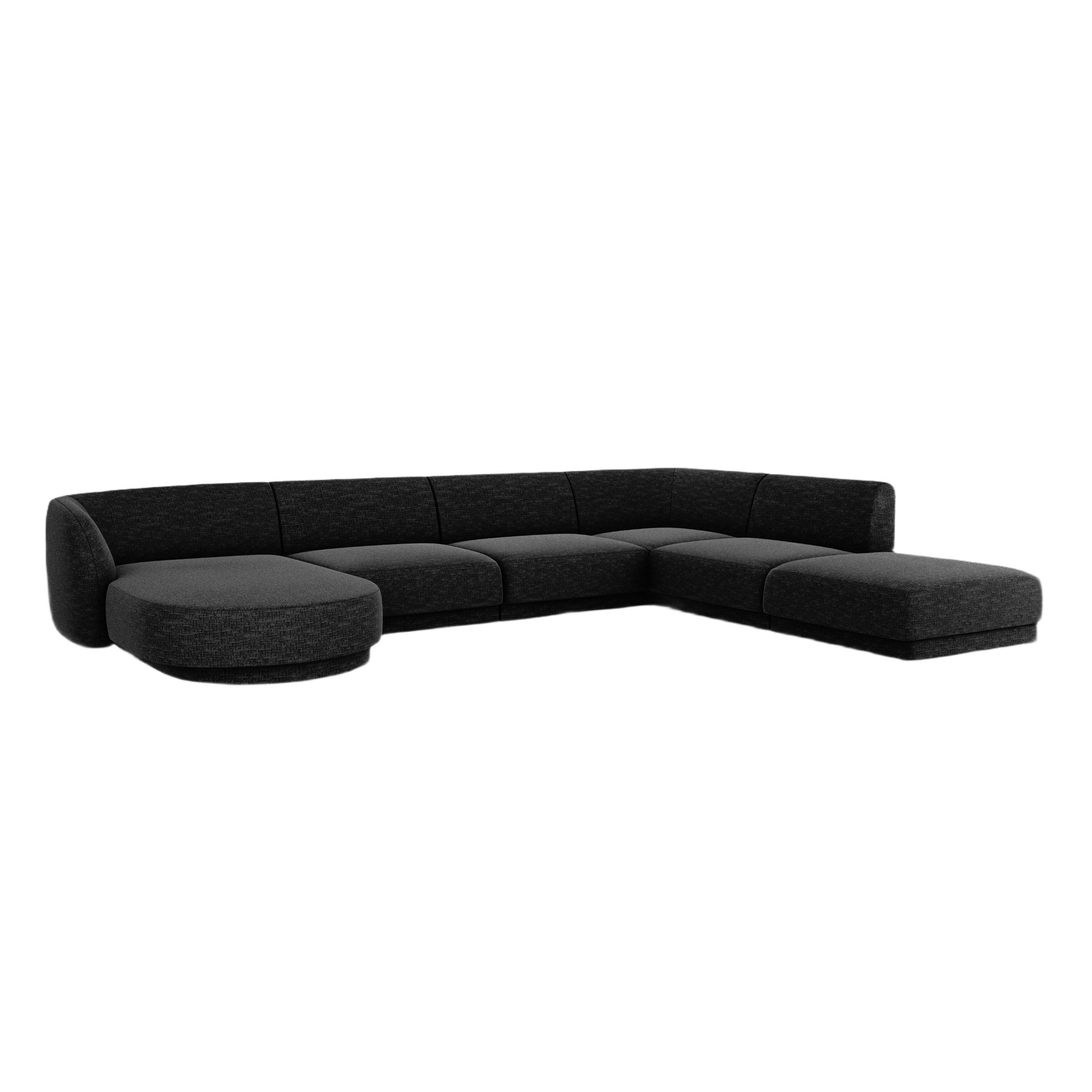Rechtsseitiger Panorama-Sofa im Szenil-Stoff von 6-Personen-Miley-Schwarz