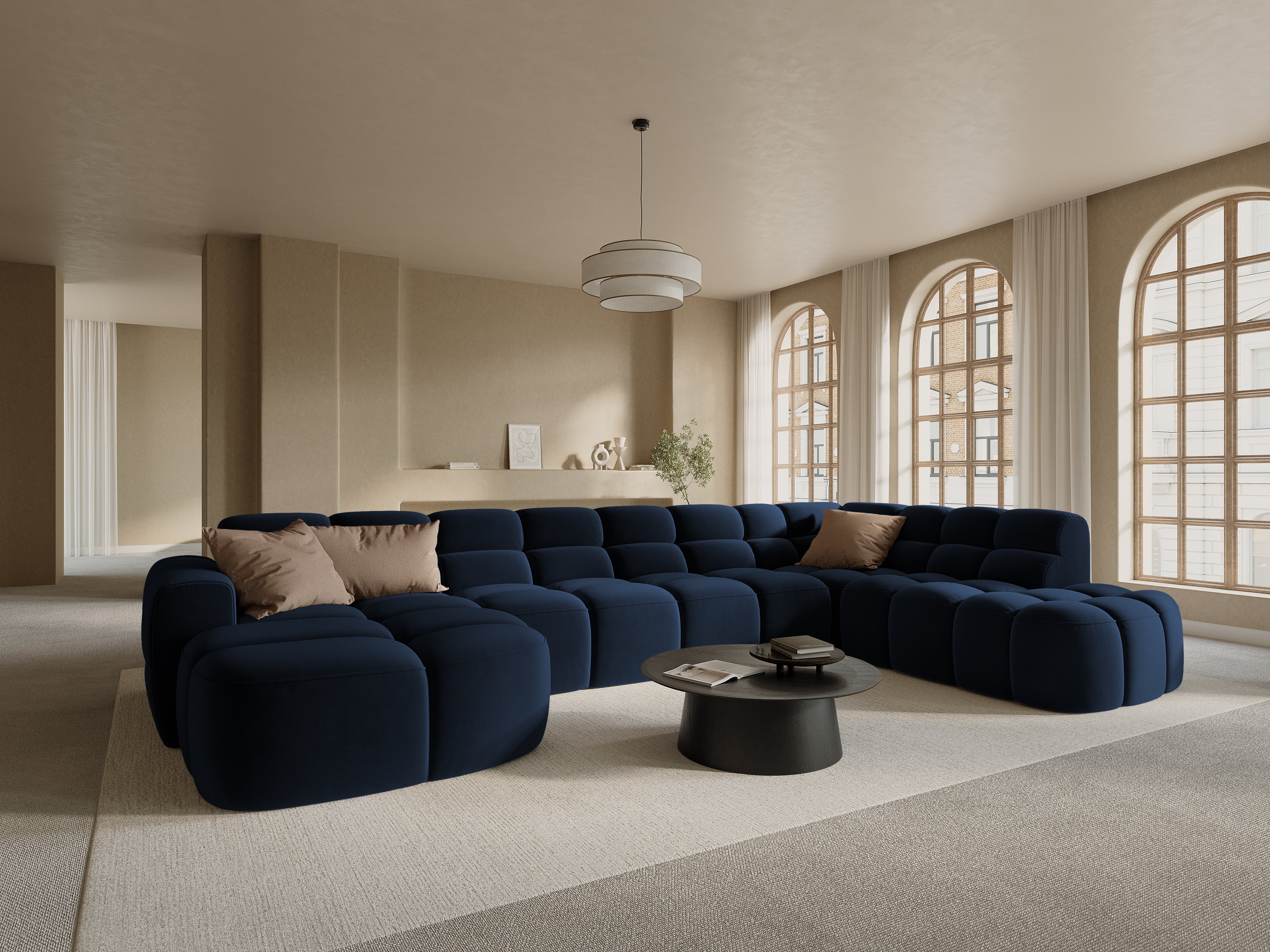 Samt-Ecksofa mit Panoramafunktion rechts LISA in königsblau