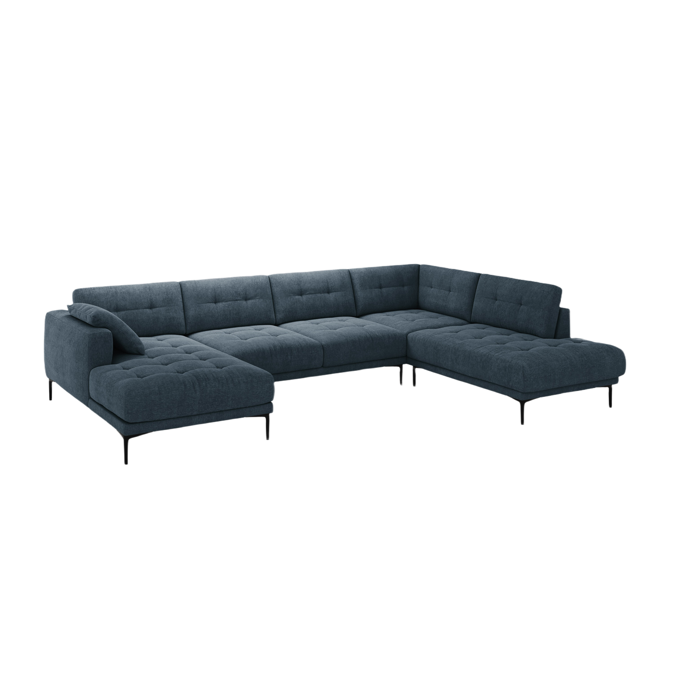 Right-hand panoramic corner sofa BEMY dark blue chenille