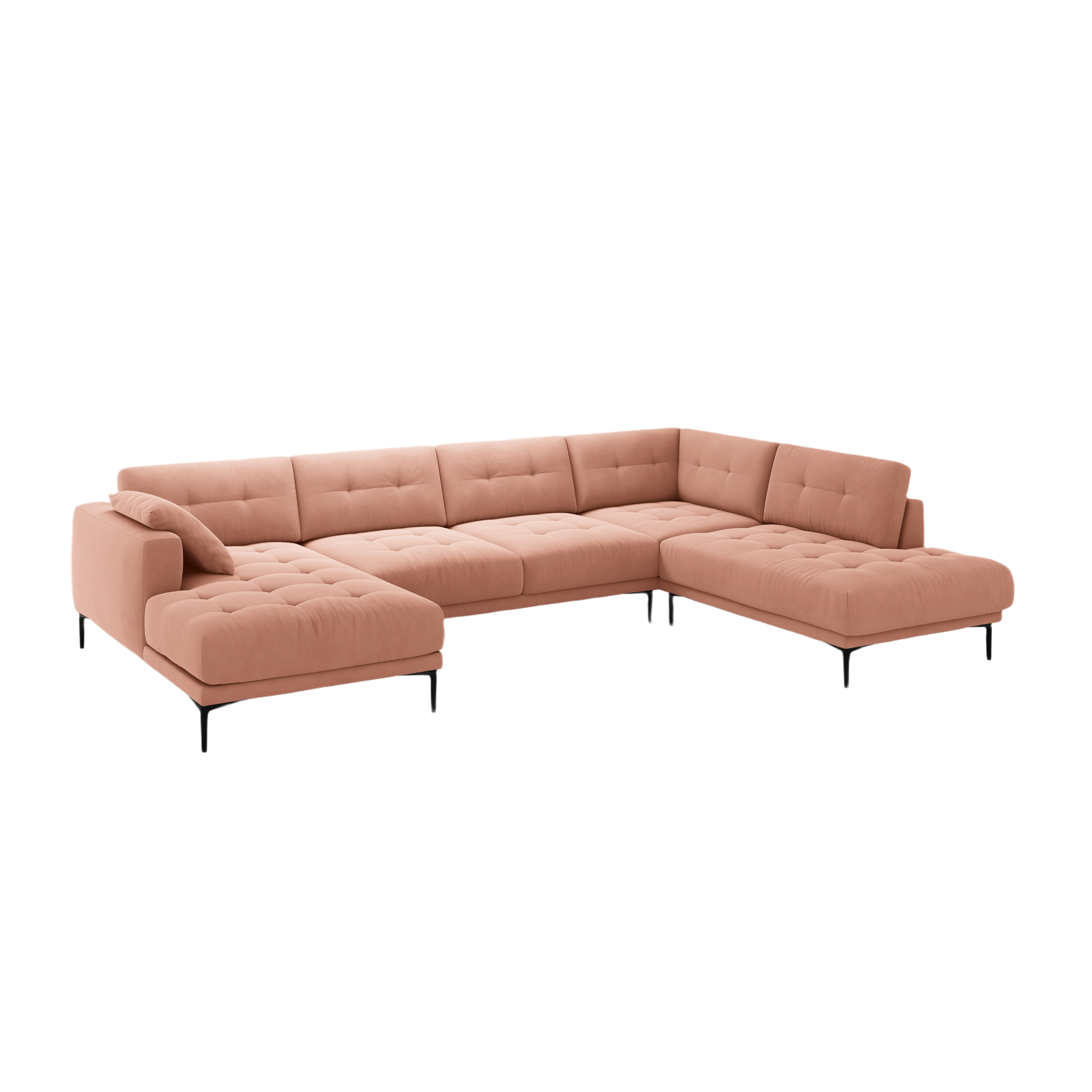 Right-facing panoramic corner sofa velvet BEMY pink