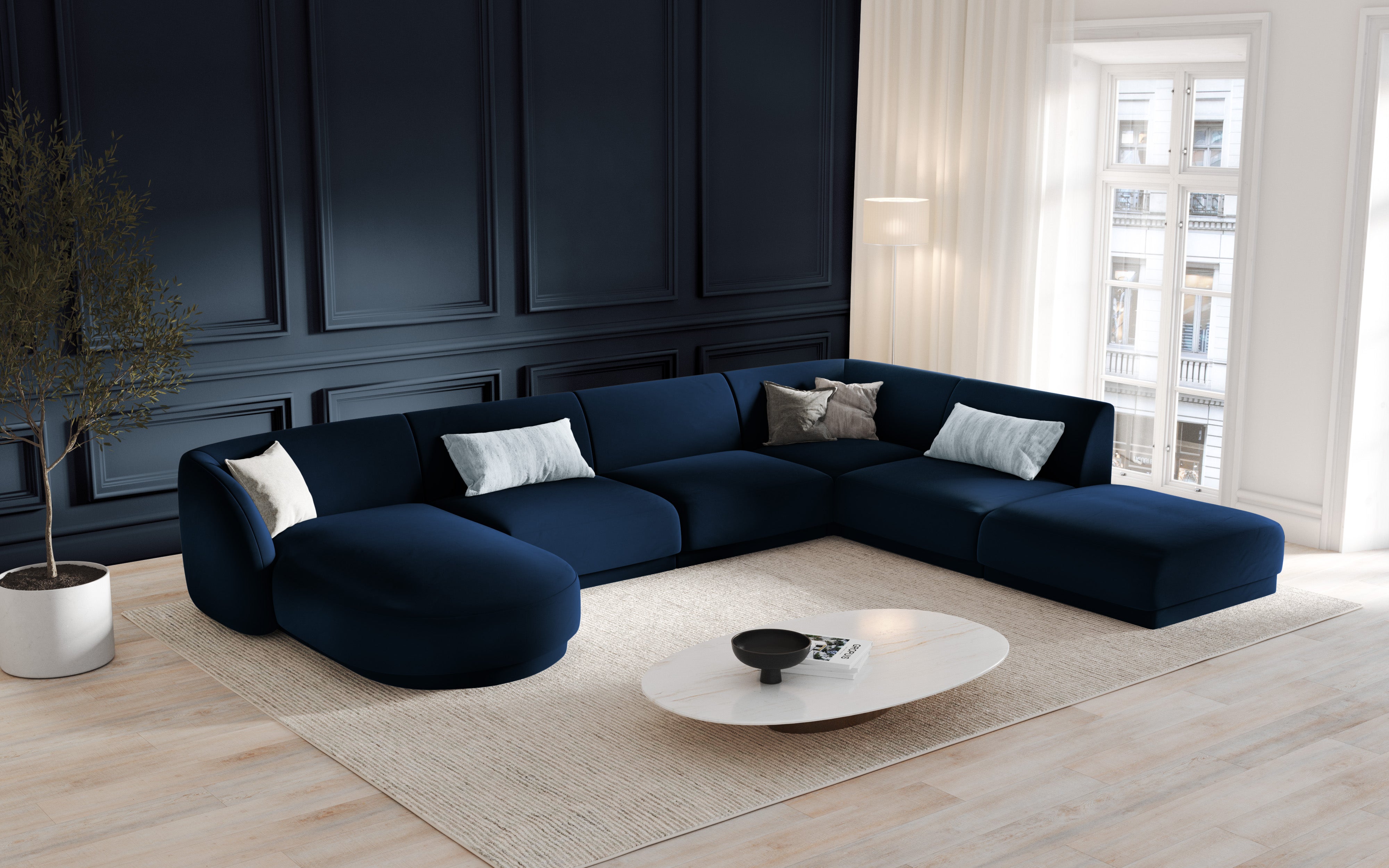 Sofa modułowa lewostronna 6-osobowa aksamitna MILEY granat królewski