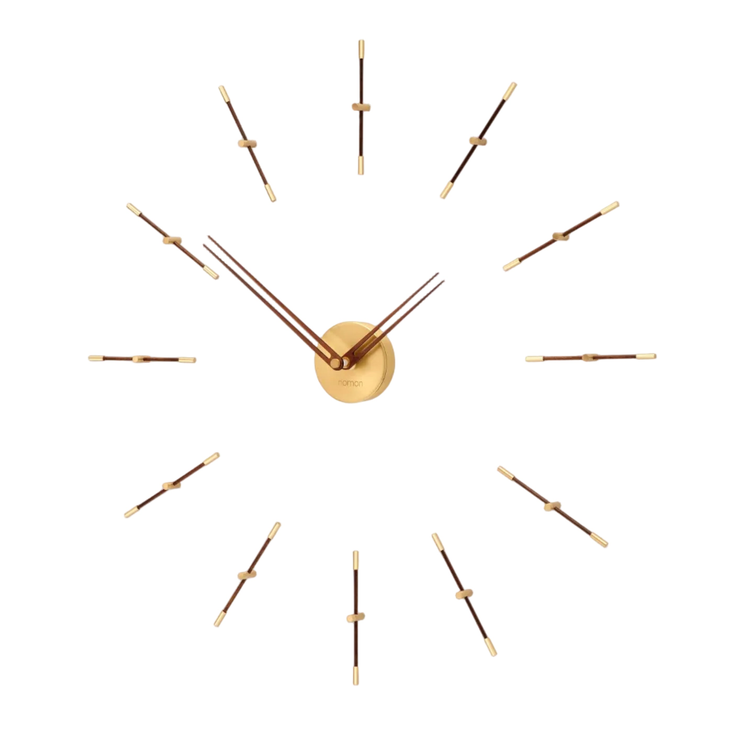 Wanduhr MERLIN MINI aus Nussbaumholz mit messingfarbener Veredelung