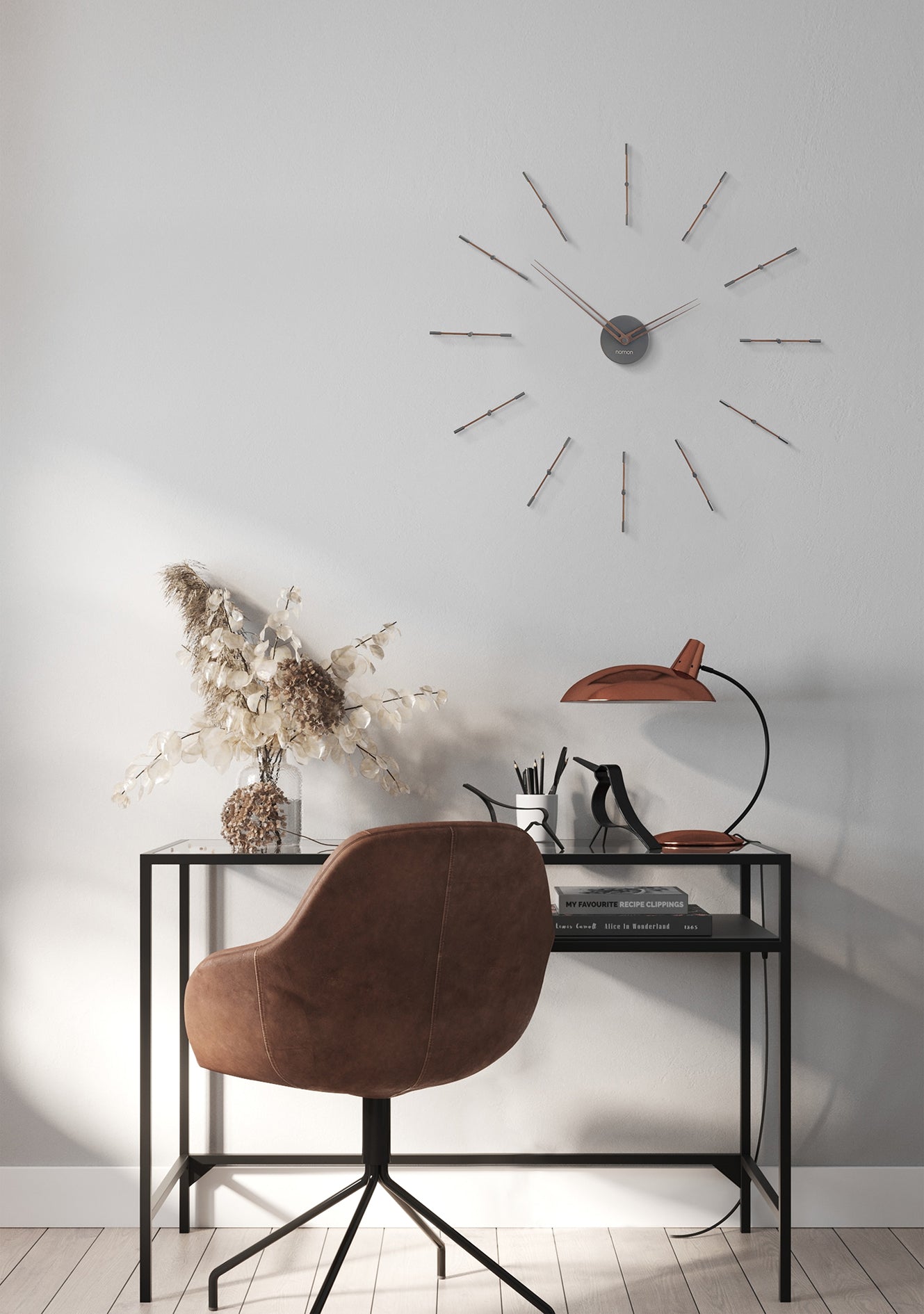 MERLIN MINI wall clock walnut wood with chrome finish