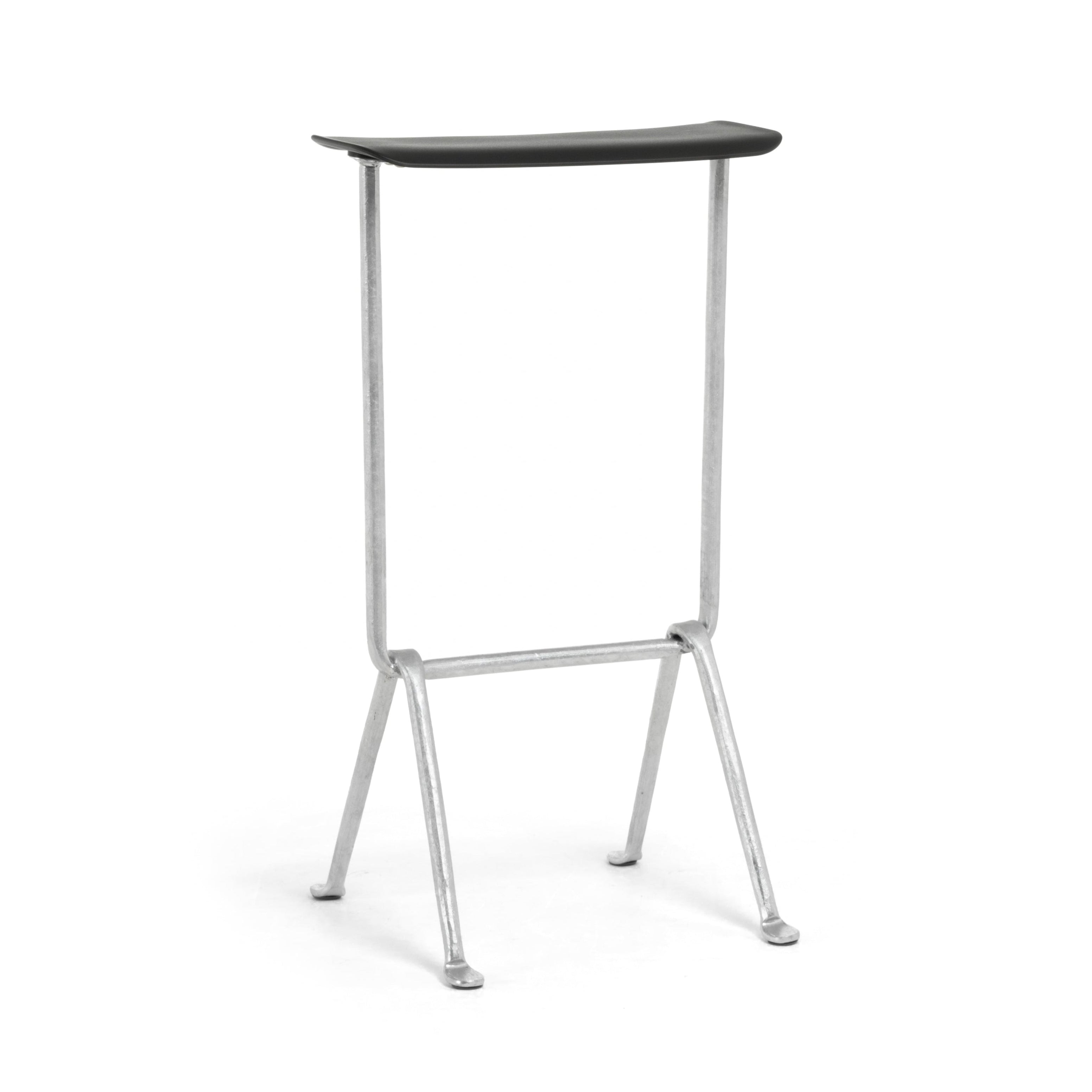 OFFICINA bar stool with a metal base and black leather seat