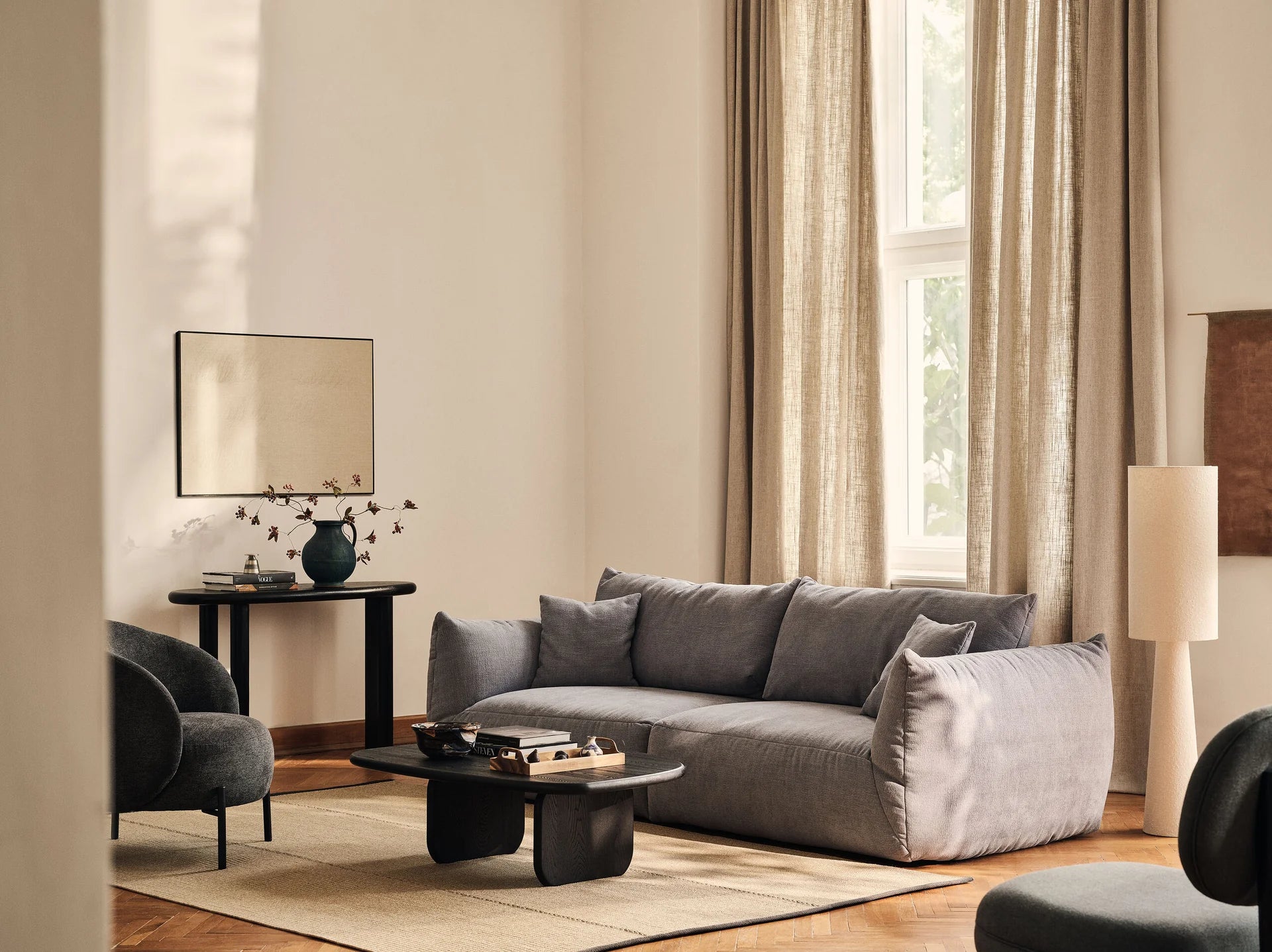 Velvet corner sofa for 4 people, left-sided CHRIS dark gray