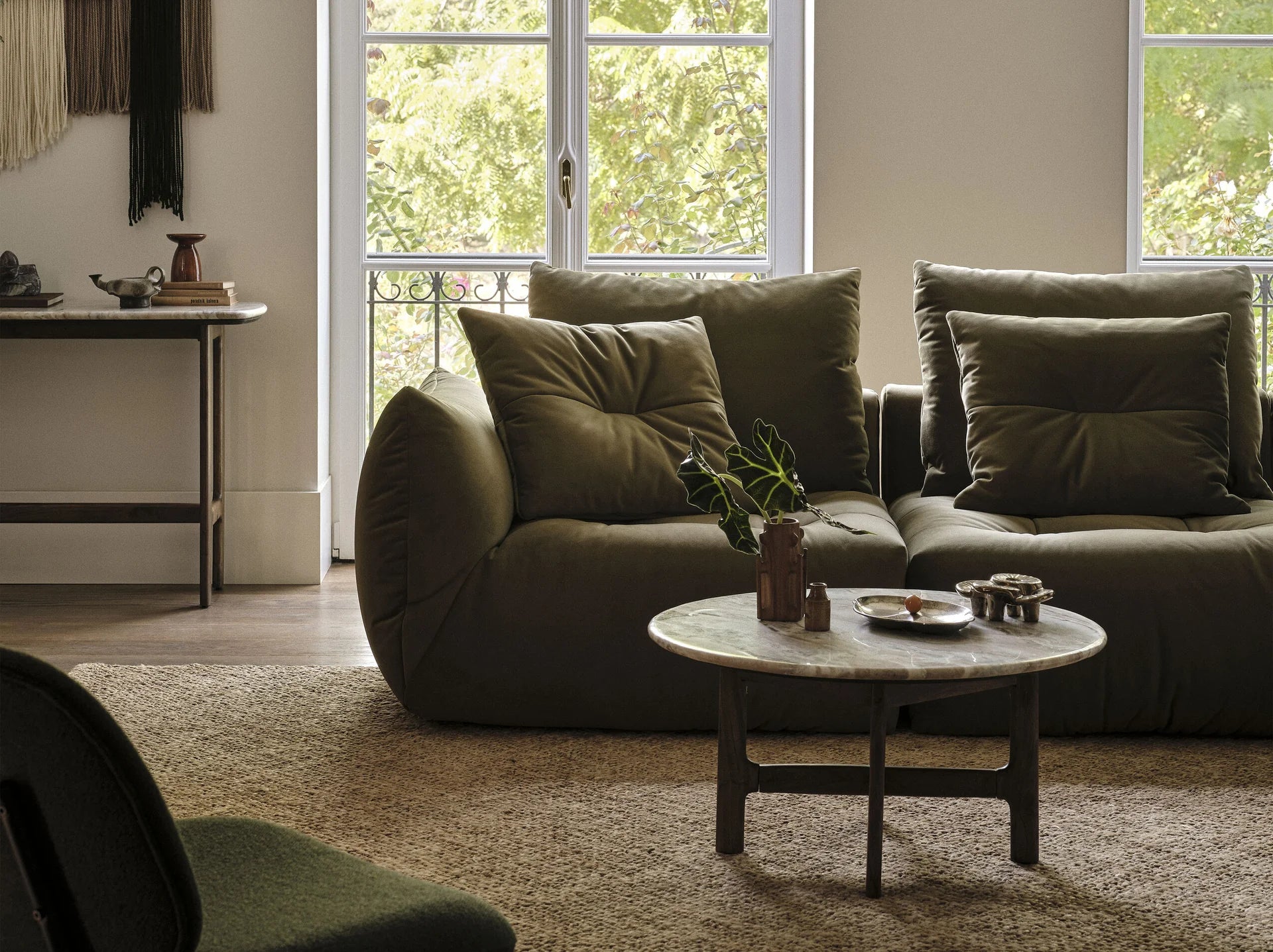 Sofa aksamitna 4-osobowa BLOOM ecru
