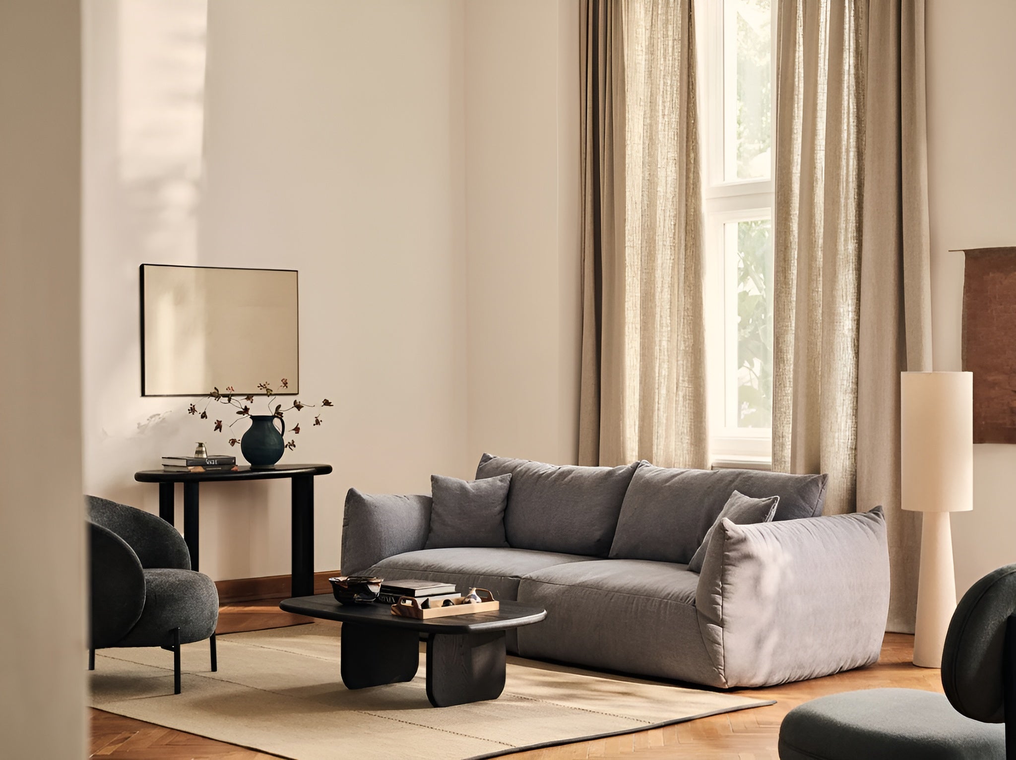 Sofa modułowa aksamitna CHRIS - szeroki element środkowy piaskowy