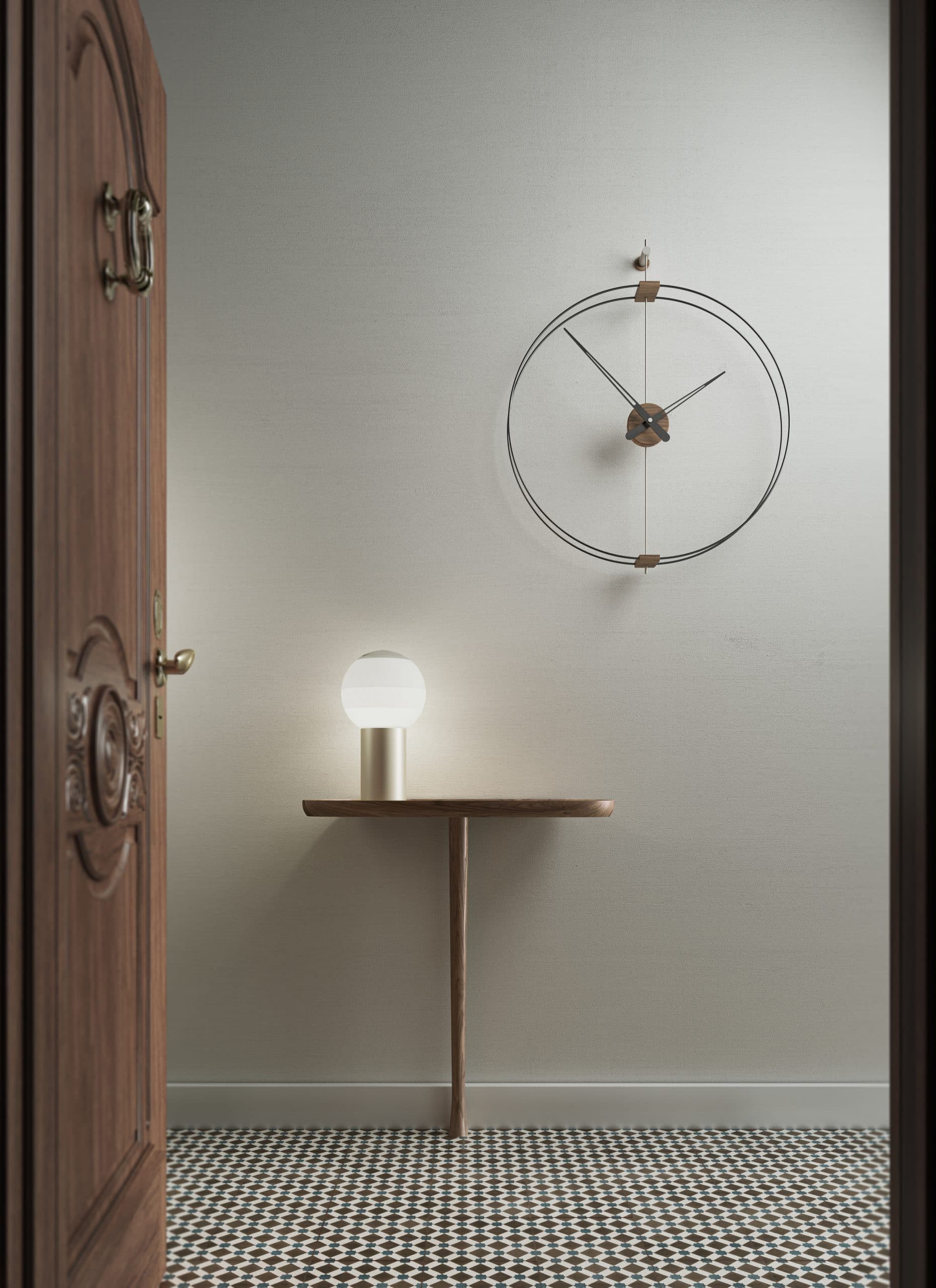 BARCELONA MINI wall clock walnut wood with black and silver