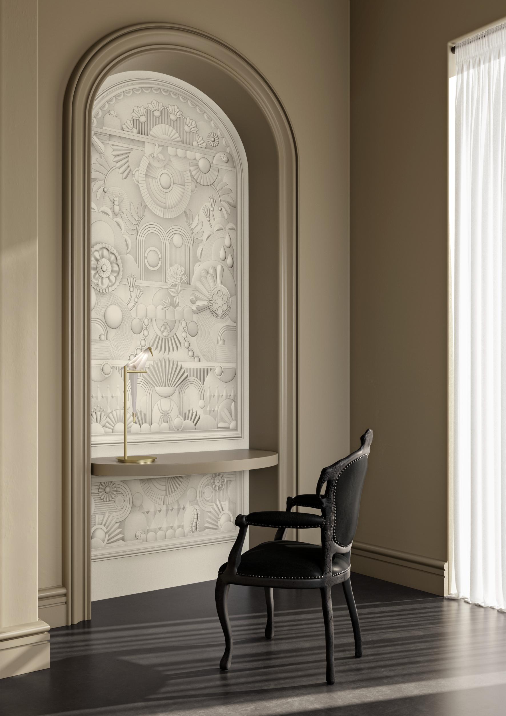 Textilwandbild im Art-Déco-Stil in Bogenform GREENHOUSE GATHERING ARCH hellbeige