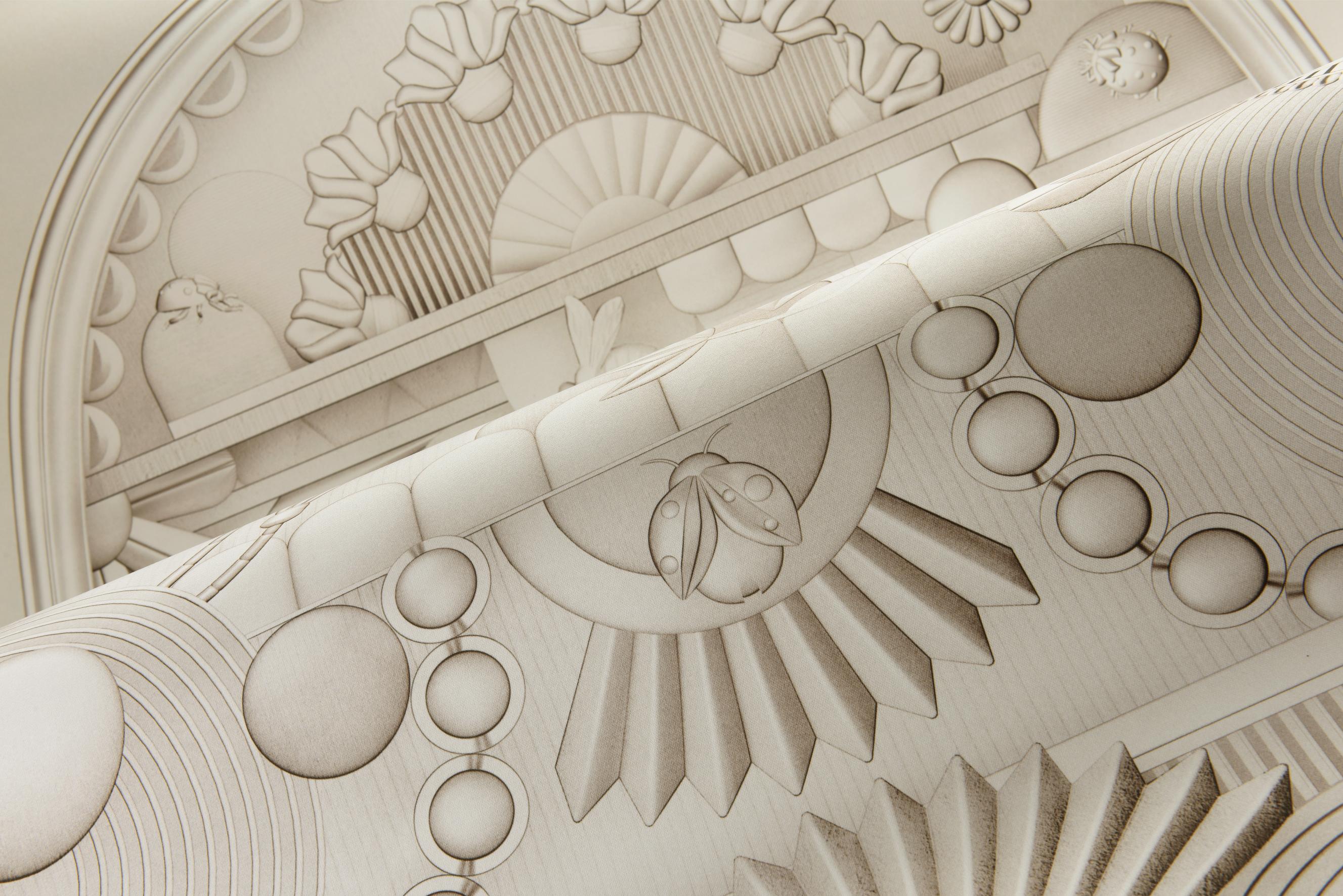 Textilwandbild im Art-Déco-Stil in Bogenform GREENHOUSE GATHERING ARCH hellbeige