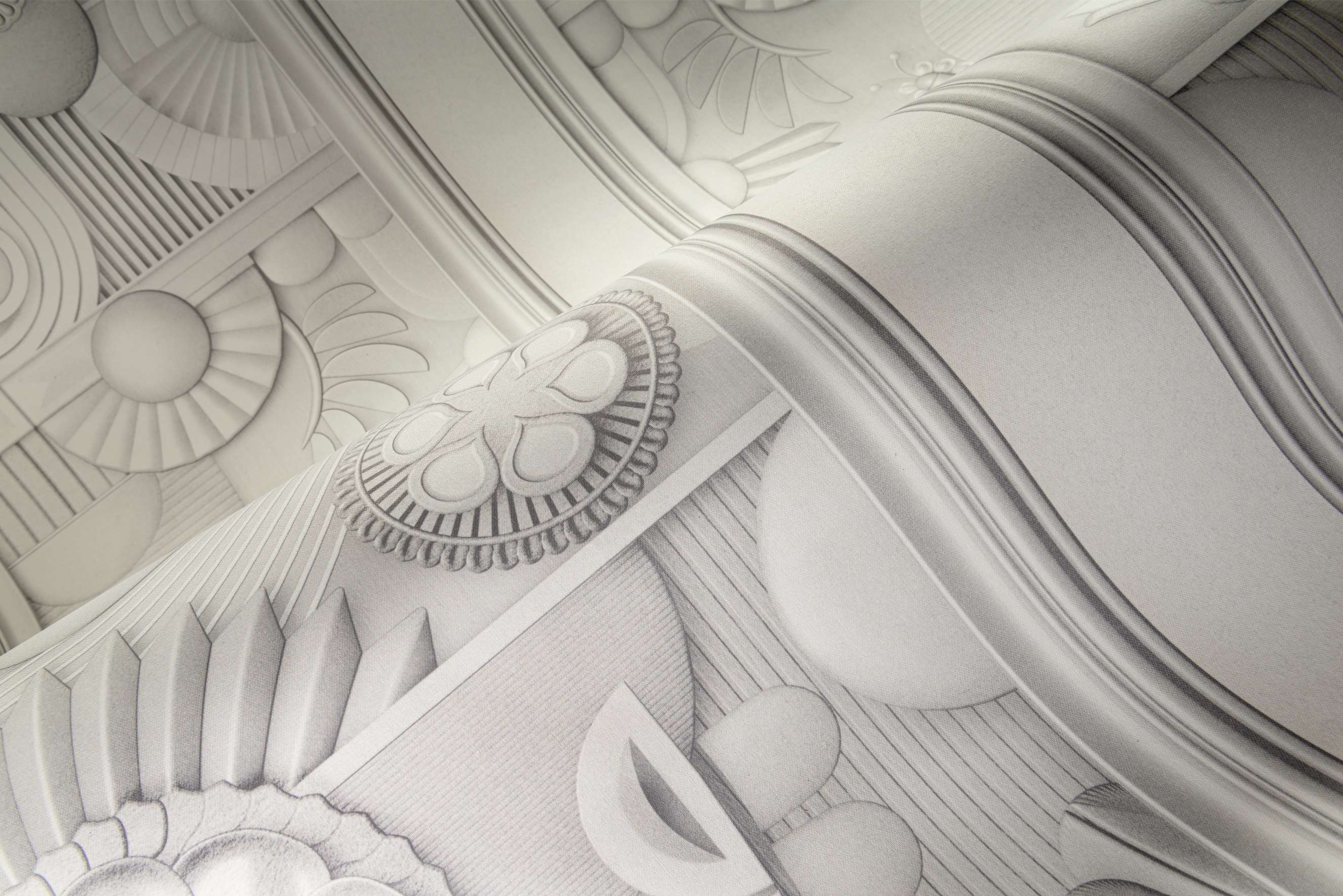 Textilwandbild im Art-Déco-Stil GREENHOUSE GATHERING gebrochenes Weiß