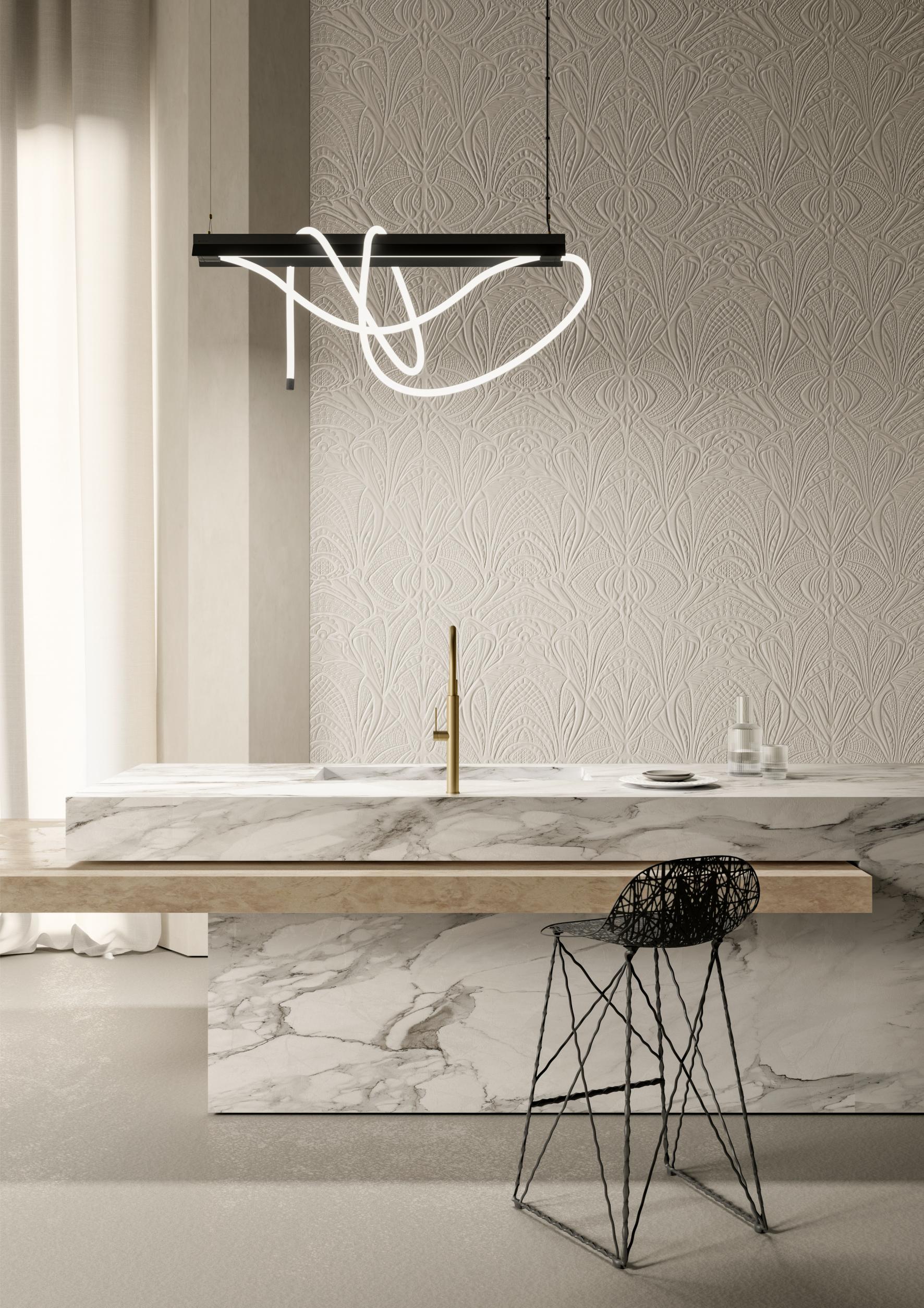 Tapeta tekstylna 3D boucle strukturalna LACY LONGLEGS ciemny beżowy