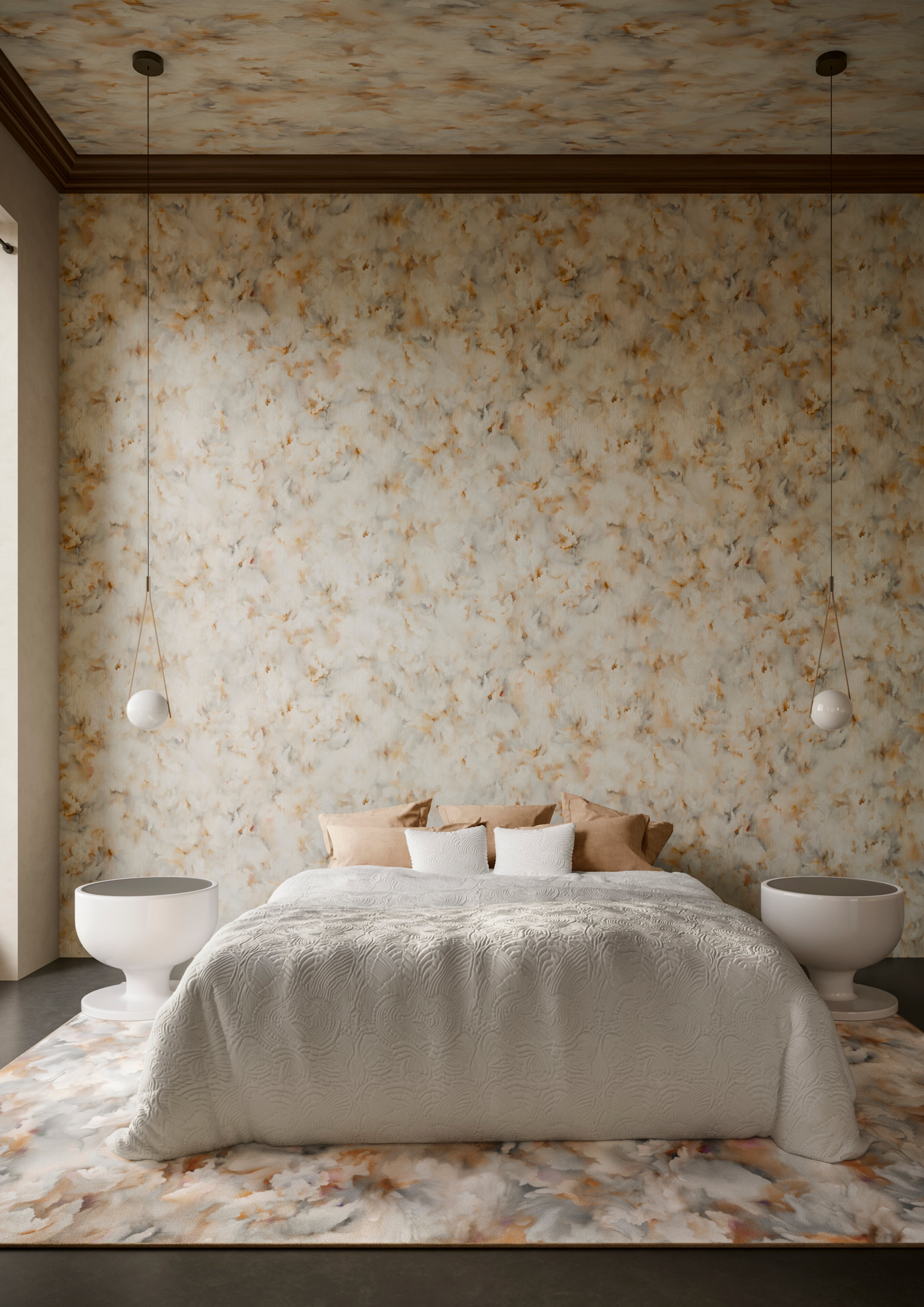 Tapeta tekstylna jedwabna z abstrakcyjnym wzorem SILK BOMBIS pomarańczowy z beżowym