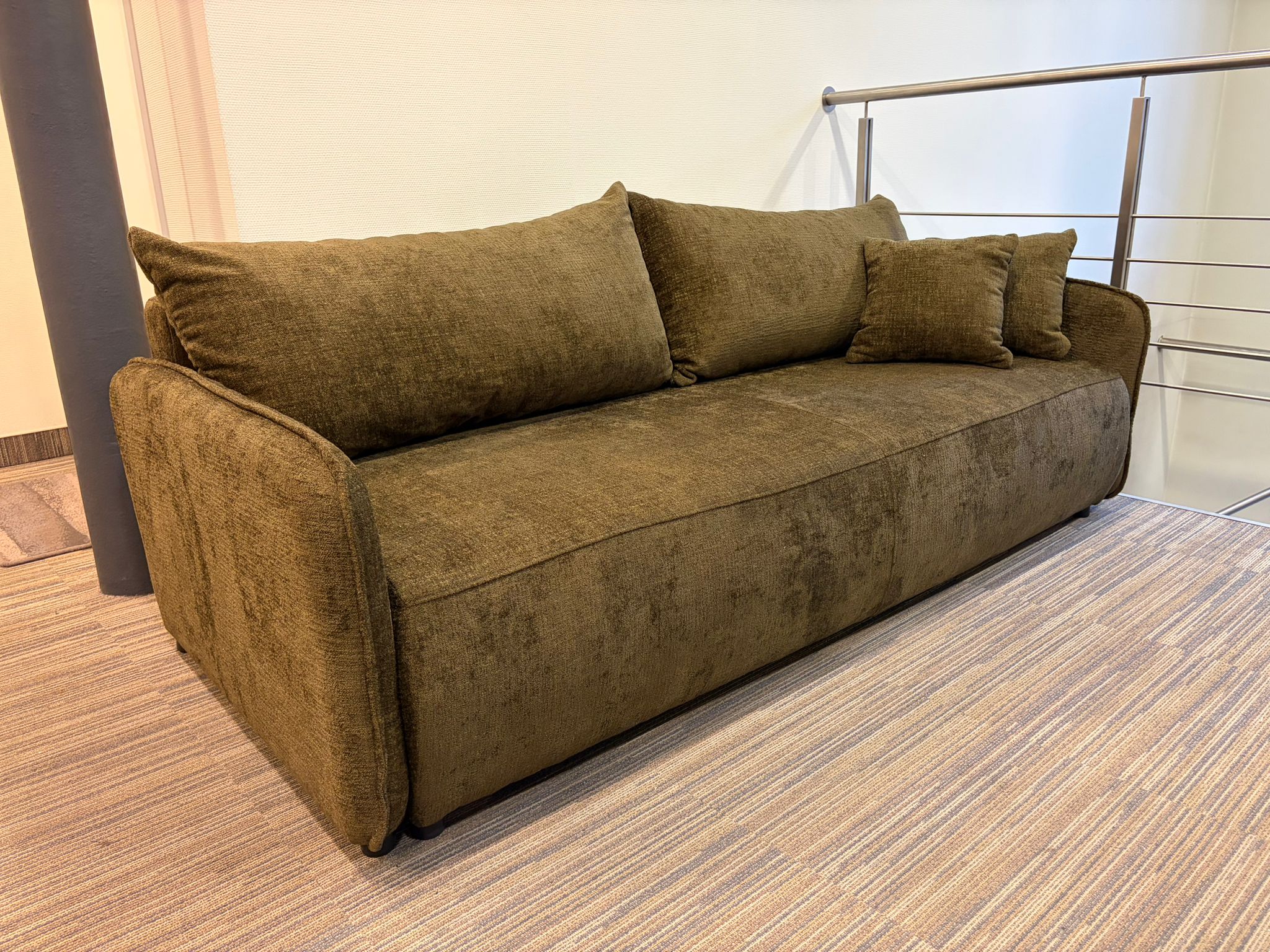 Panoramic corner sofa with sleeping function NANEA white chenille