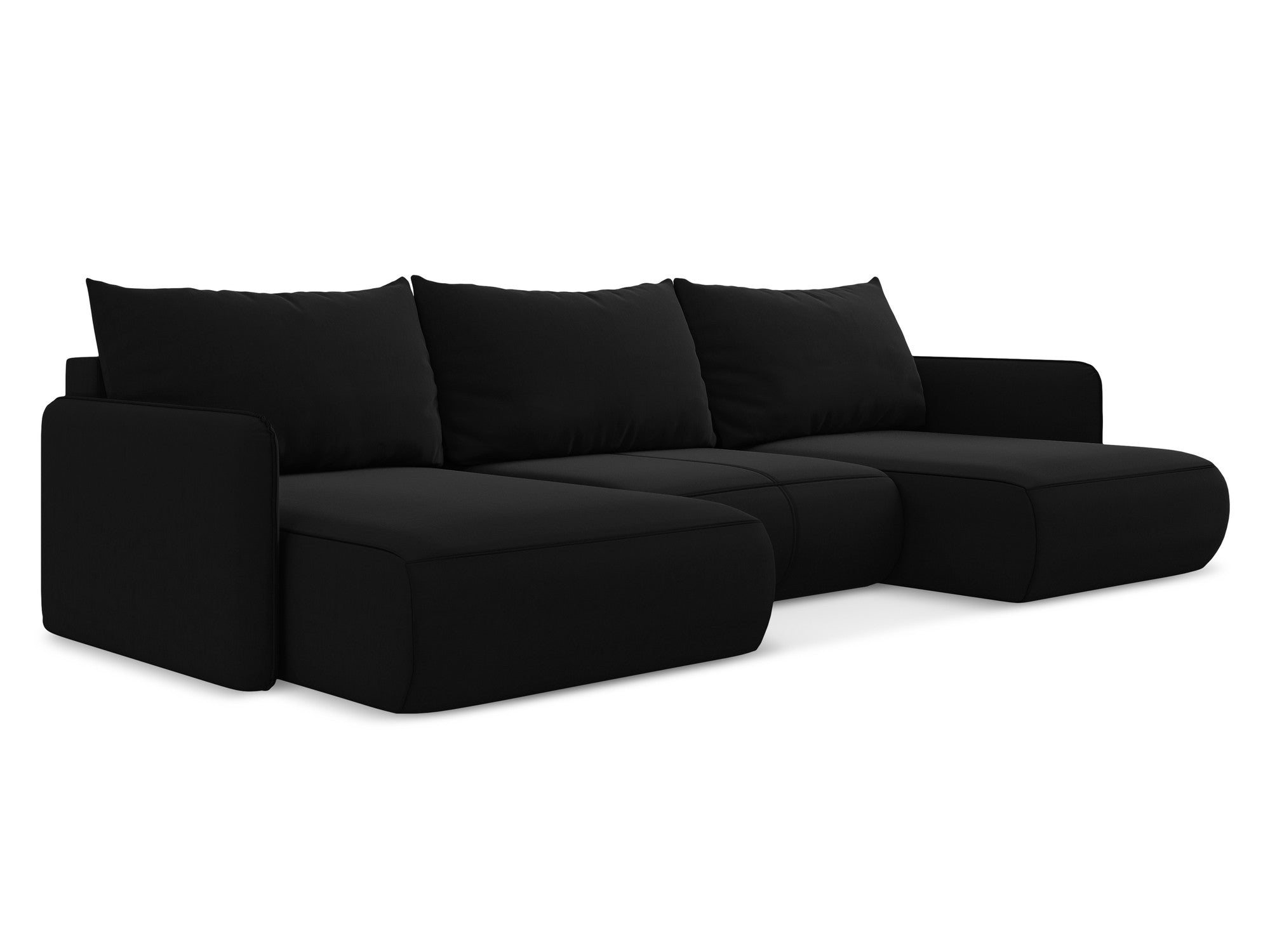 Velvet panoramic corner sofa with sleeping function NANEA black