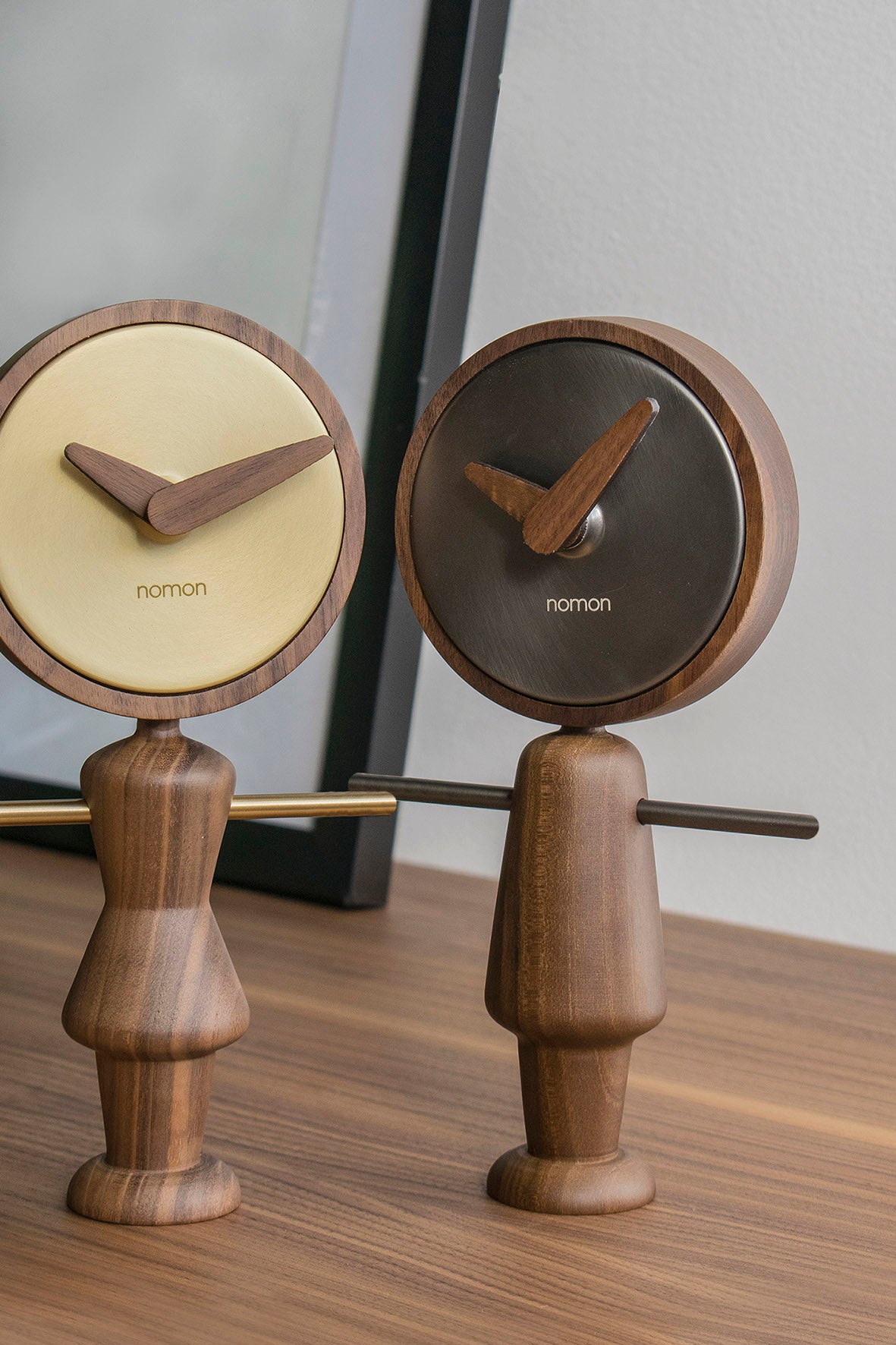 NENA tabletop clock walnut wood with brass finish