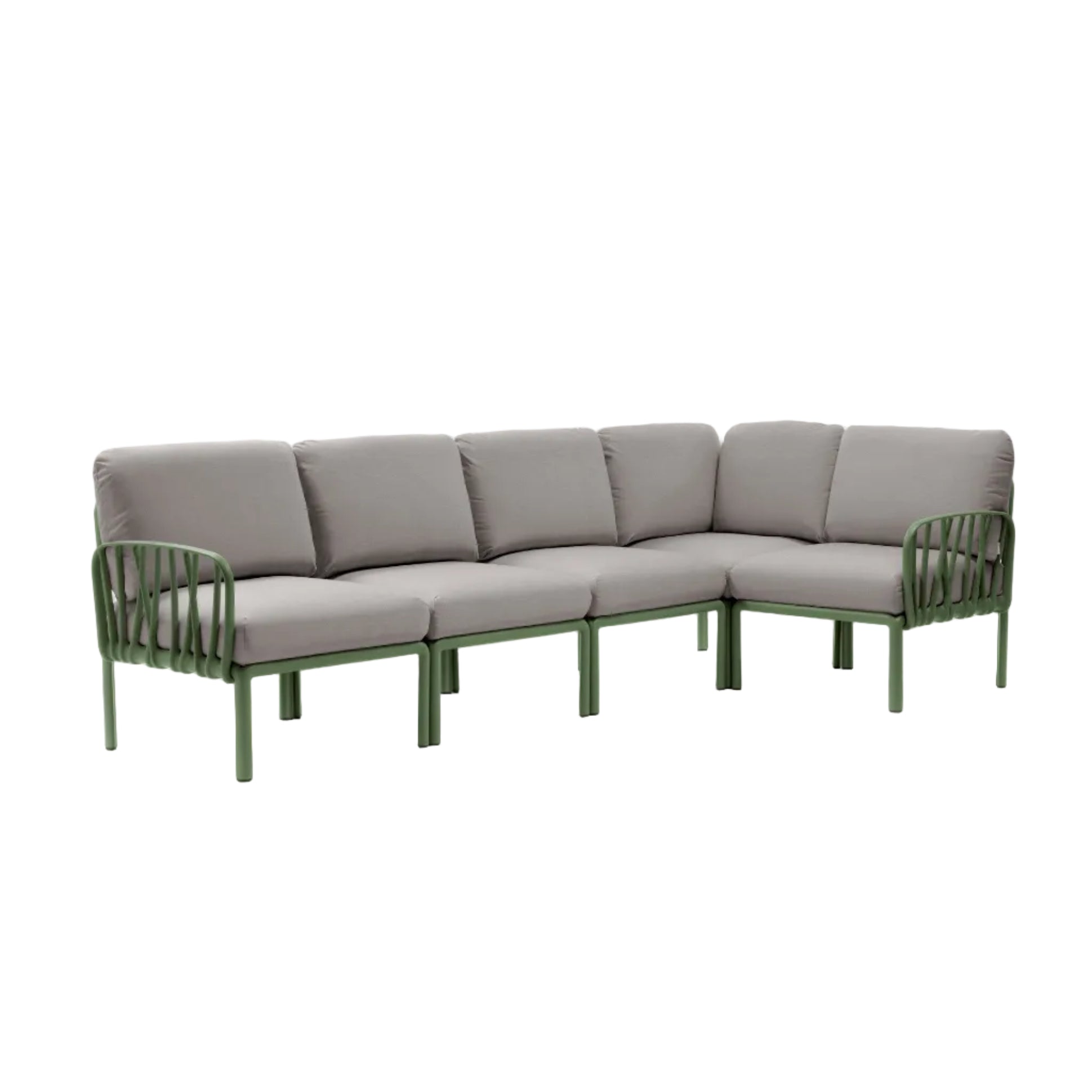 Modular Outdoor Corner Sofa KOMODO 5 Gray with Green Agave Base