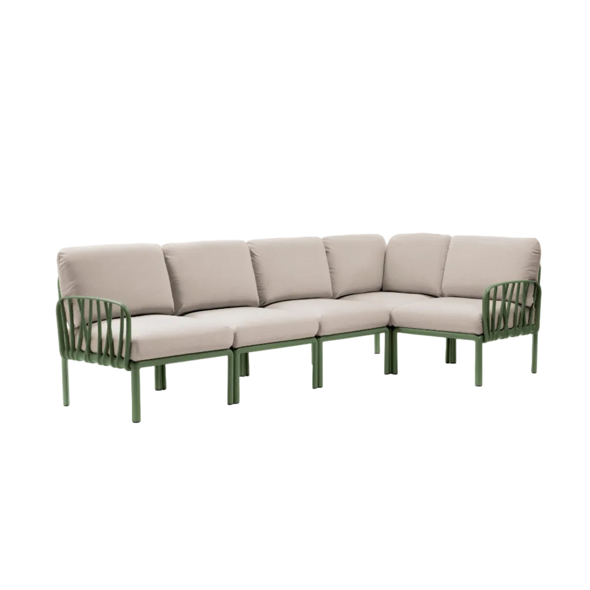 Modular Outdoor Corner Sofa KOMODO 5 – TECH PANAMA Beige with Green Agave Base