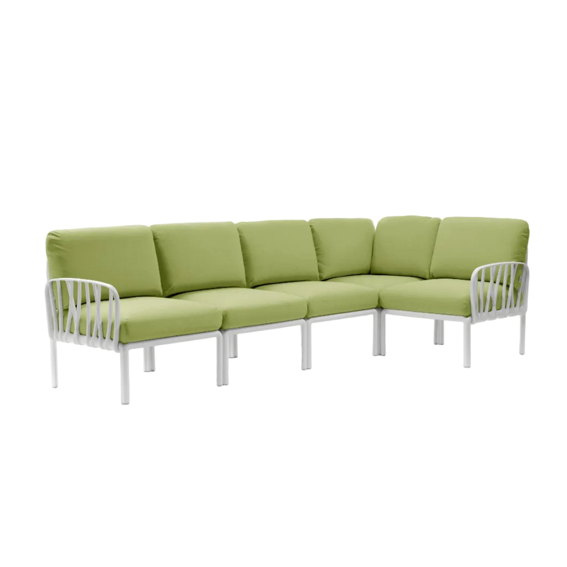 Modularer Außen-Ecksofa KOMODO 5 grün Sunbrella® mit weißem Gestell