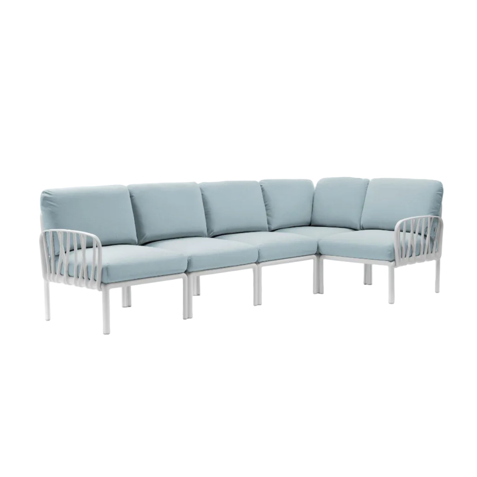 Modular Outdoor Corner Sofa KOMODO 5 Light Blue Sunbrella® with White Base