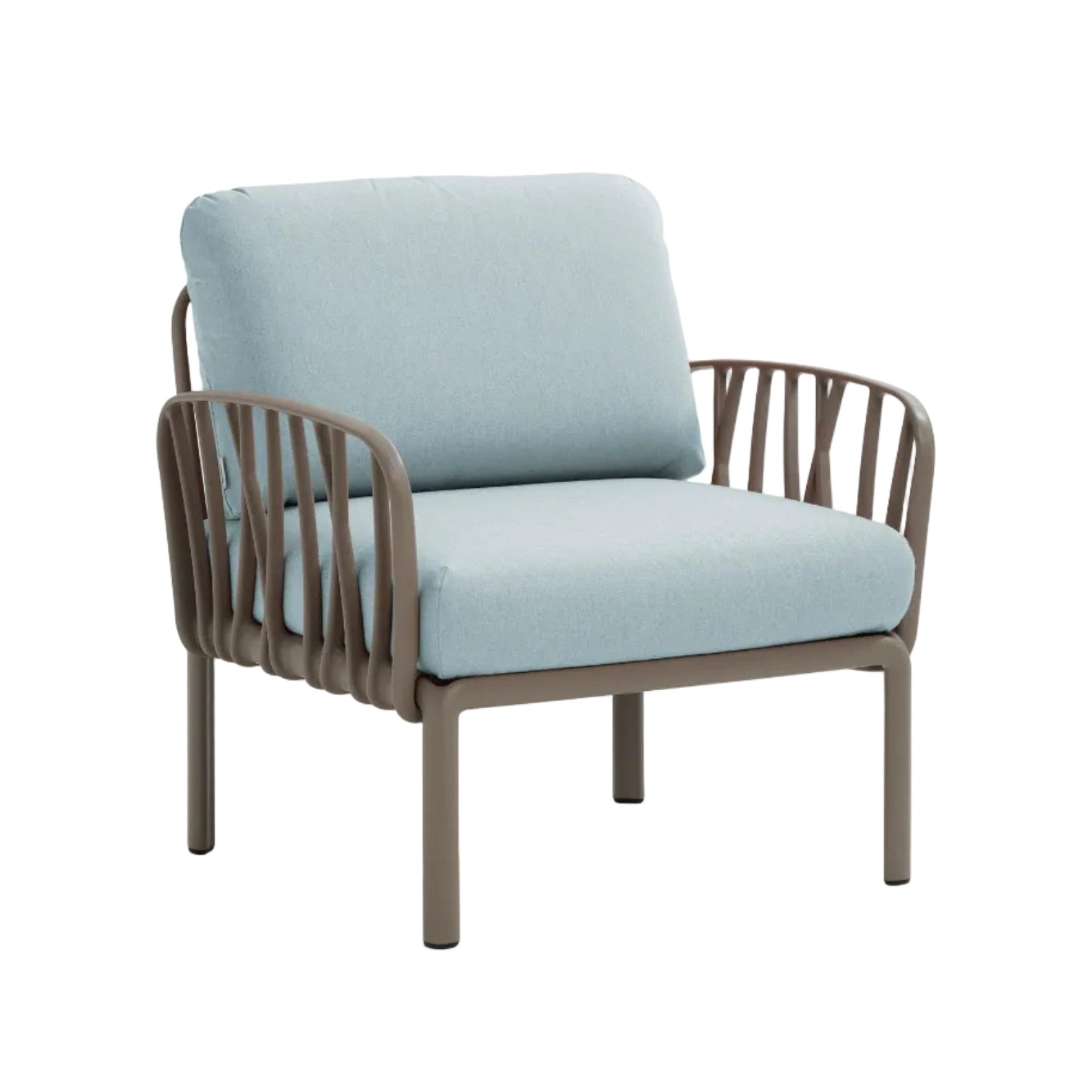 Outdoor Armchair KOMODO in Sky Blue Sunbrella® with Taupe Base