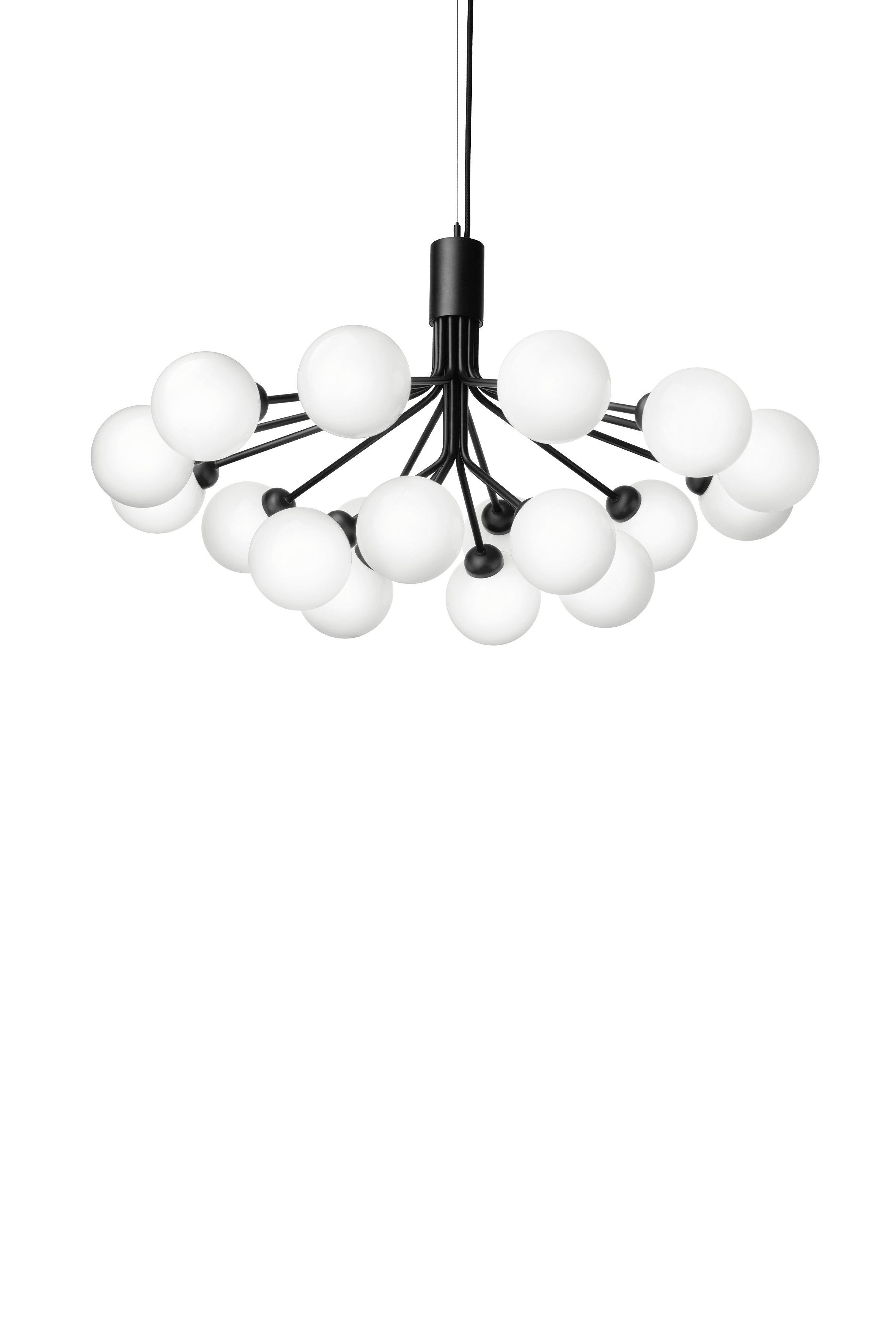 Kronleuchter APIALES 18 schwarz mit opalem Glas