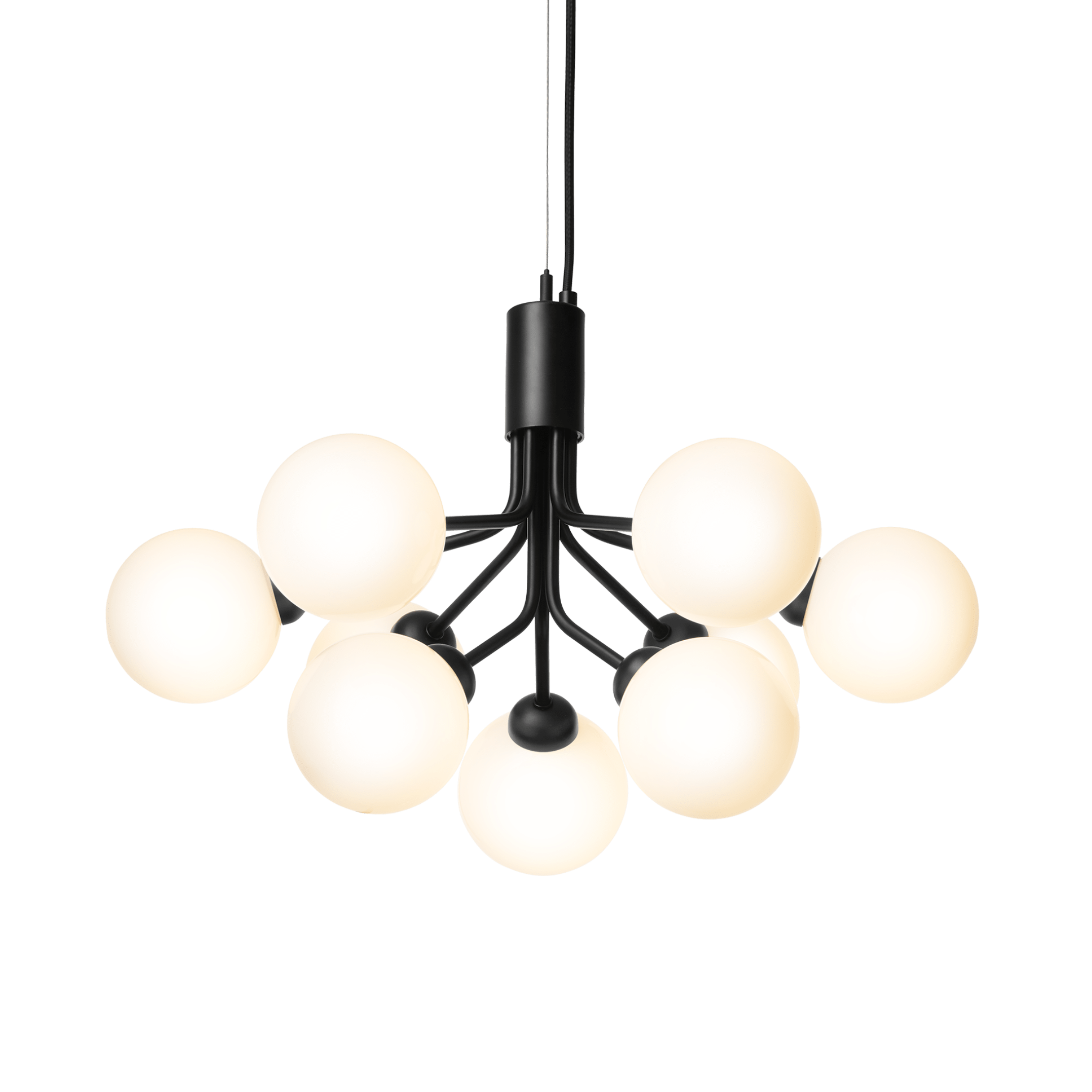 Pendelleuchte APIALES 9 schwarz mit opalem Glas