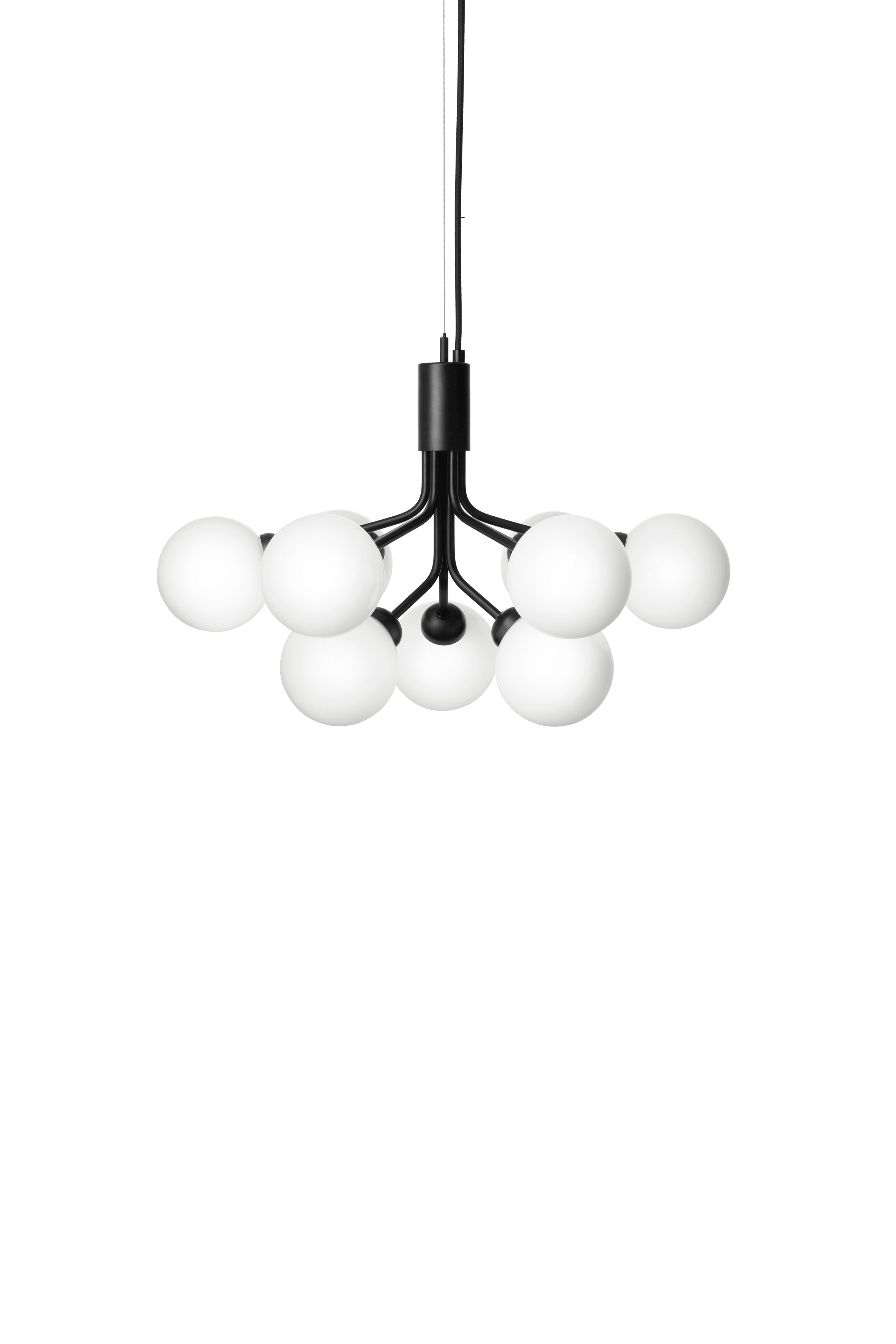Pendelleuchte APIALES 9 schwarz mit opalem Glas